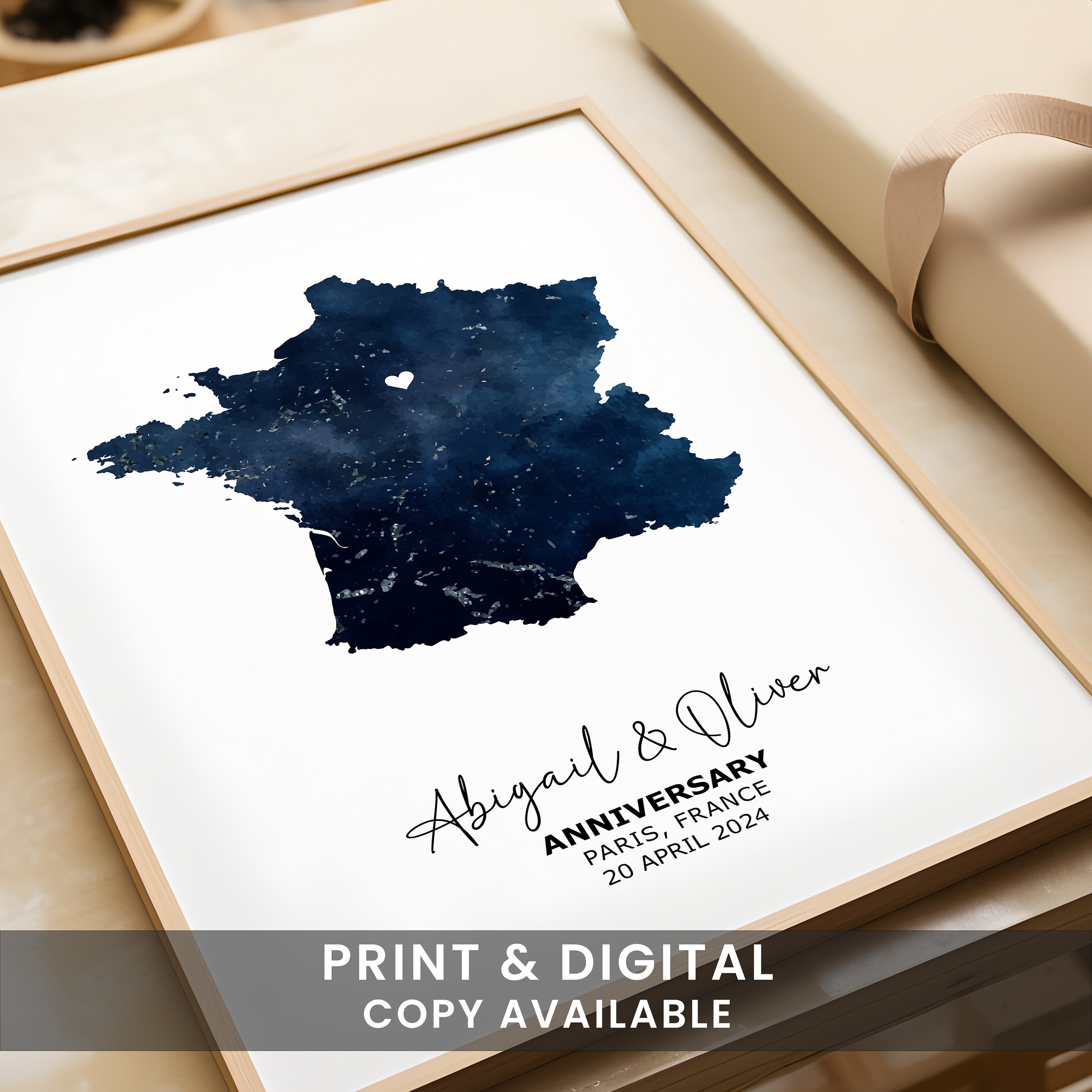 Anniversary Map Print, Anniversary Gift For Wife, Gift For Couple, Gift For Husband, 1 Year Anniversary Gift , Custom Map Print