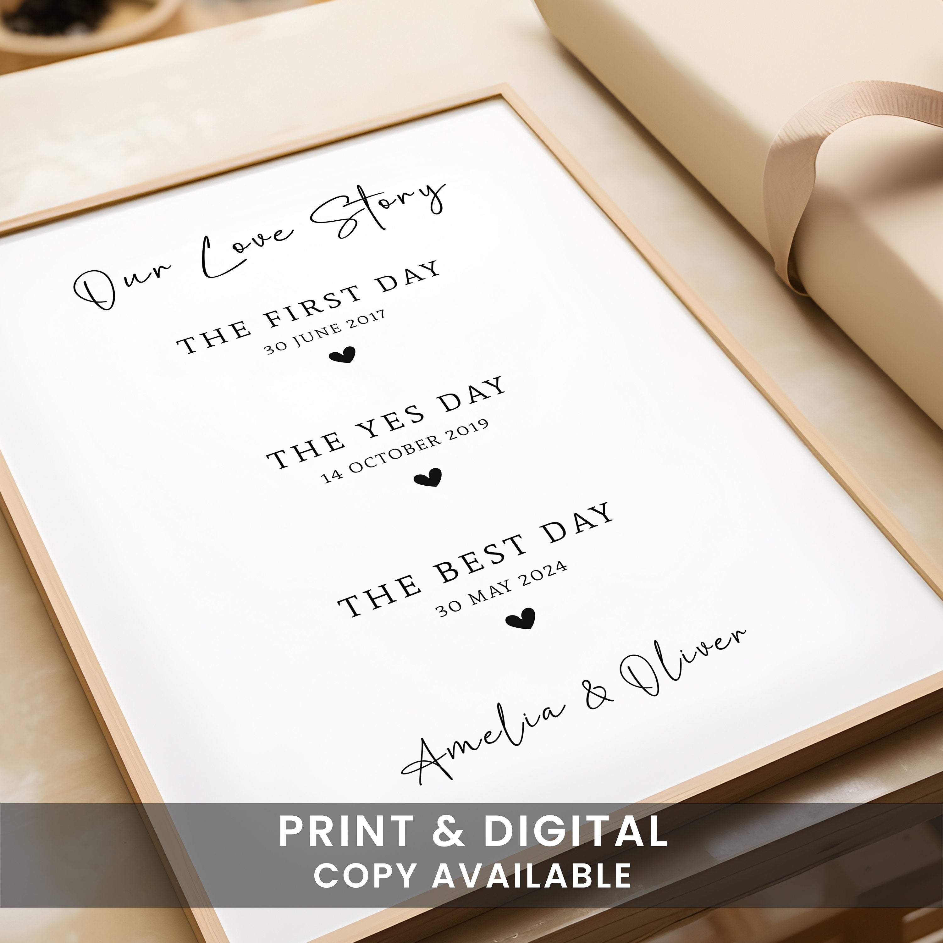 Anniversary Gift, Gift For Couple, The First Yes, The Best Day Personalised Print, Custom Anniversary Print, 1 year Anniversary