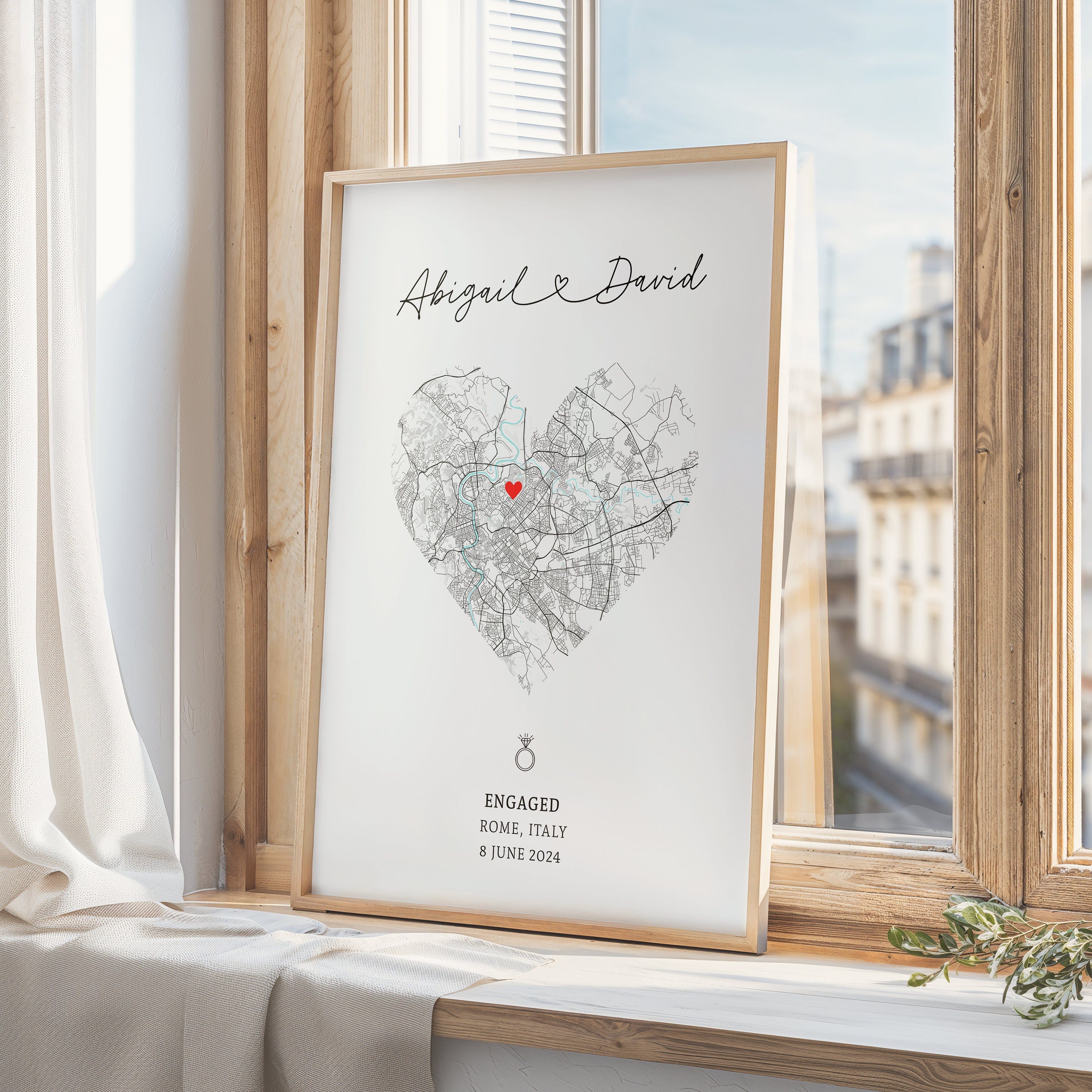 Engagement Gift, Gift For Engagement, Gift For Engaged Couple, Personalised Map Print, Engagement Gift For Her - Digital File