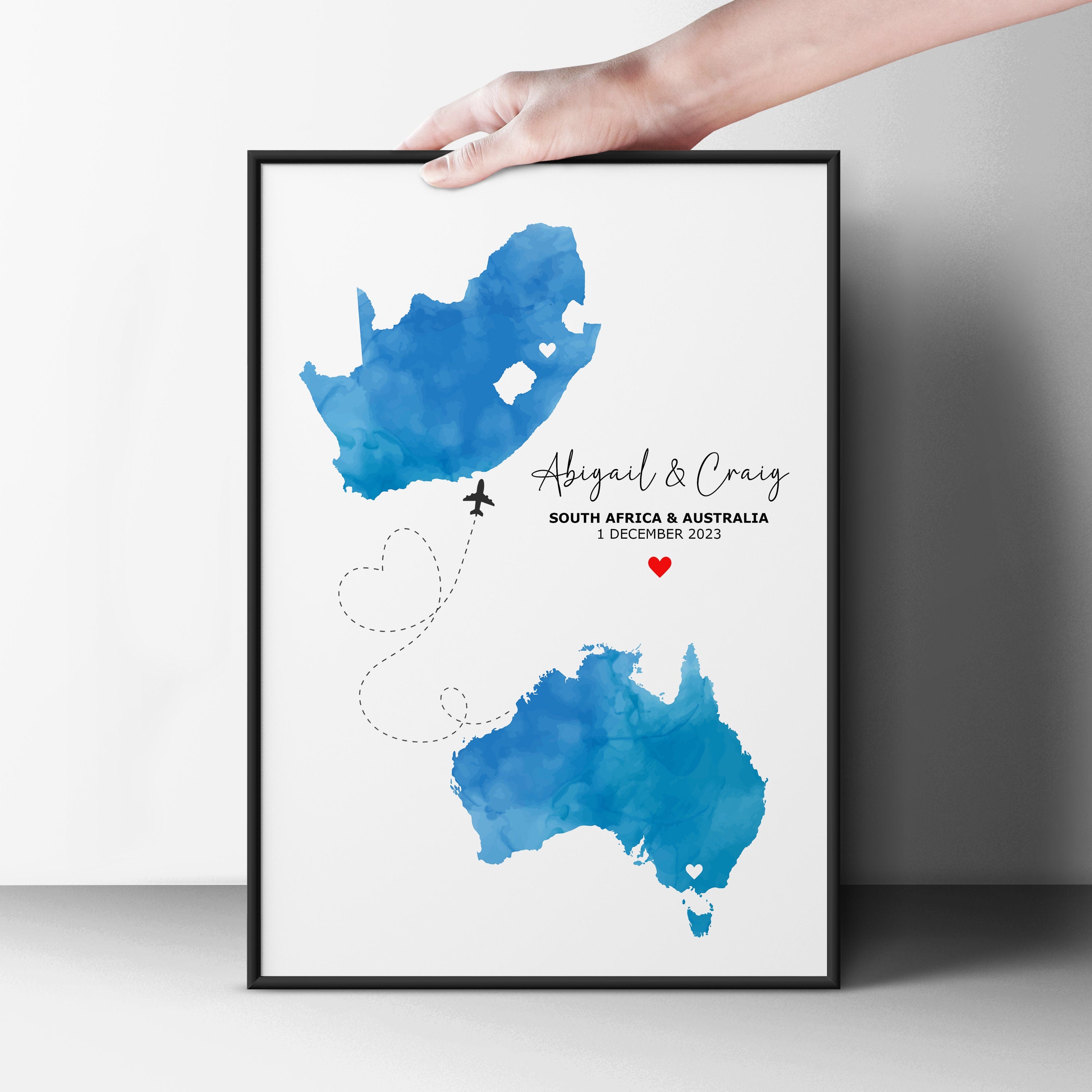 2 Custom Watercolour Map Prints - Any Two Countries, Personalised Map Wall Art, New Home Gift, Fathers Day Gift