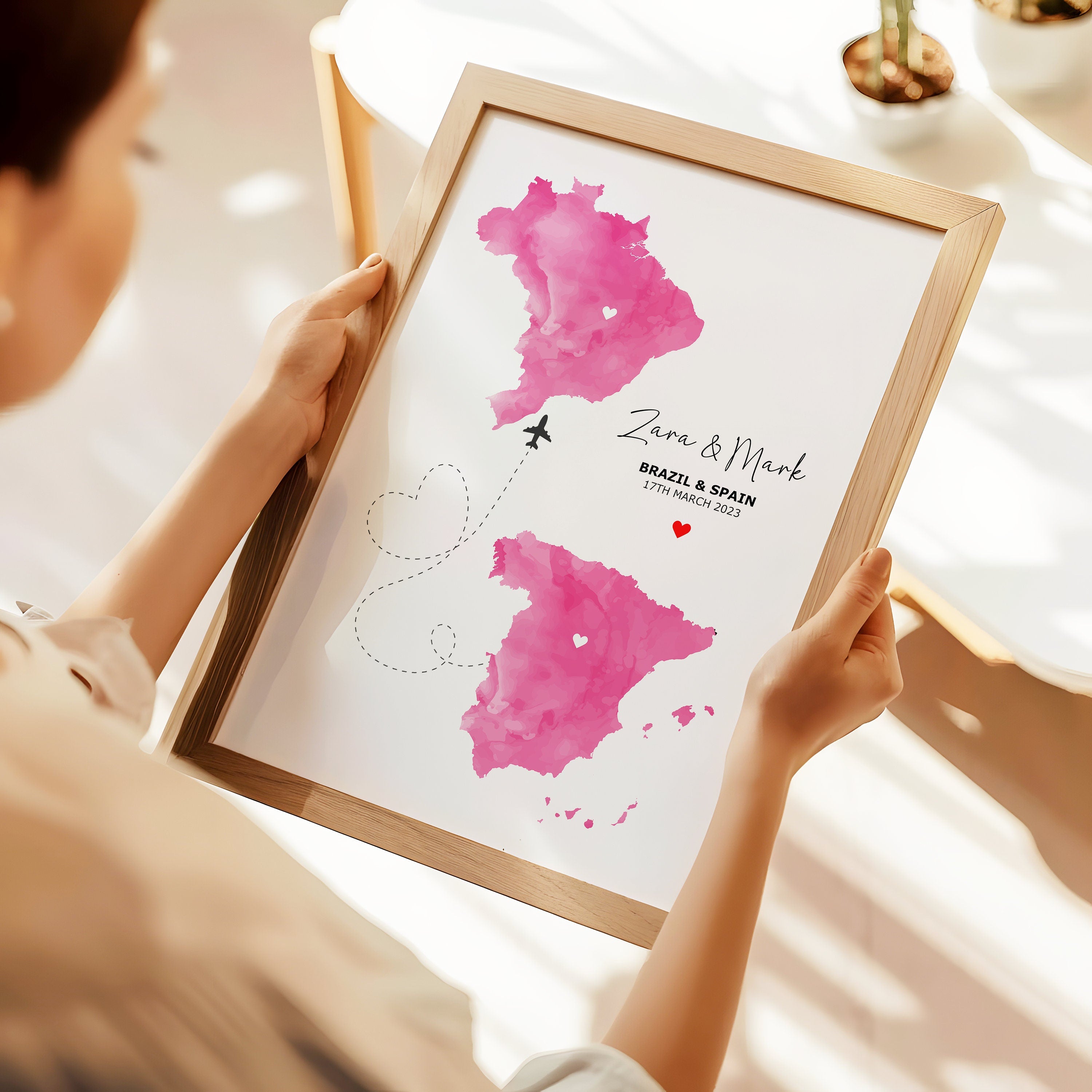 2 Custom Watercolour Map Prints - Any Two Countries, Personalised Map Wall Art, New Home Gift, Fathers Day Gift