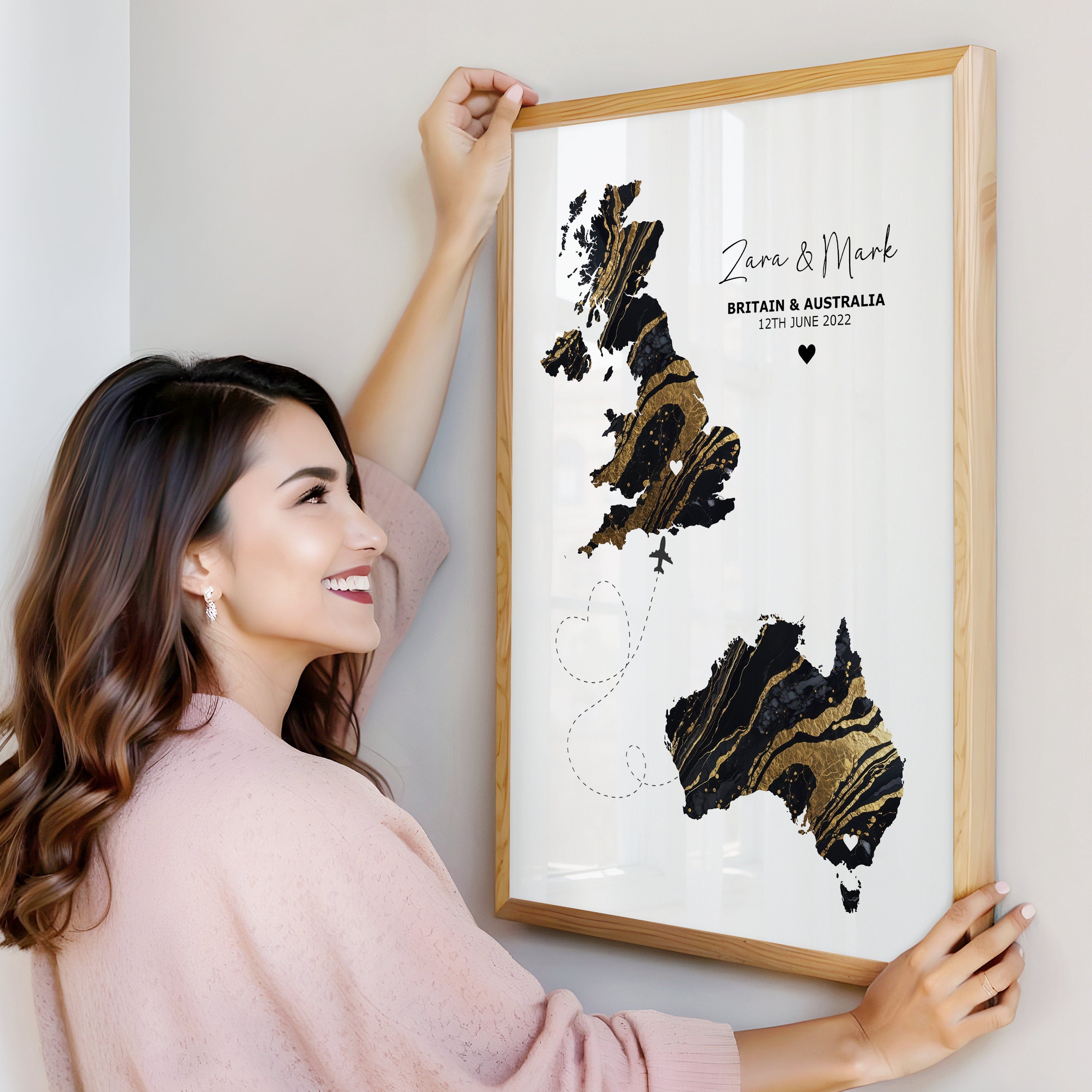 Custom Map Print - Select two countries - Personalised Map Art - Perfect Travel Gift - Digital File