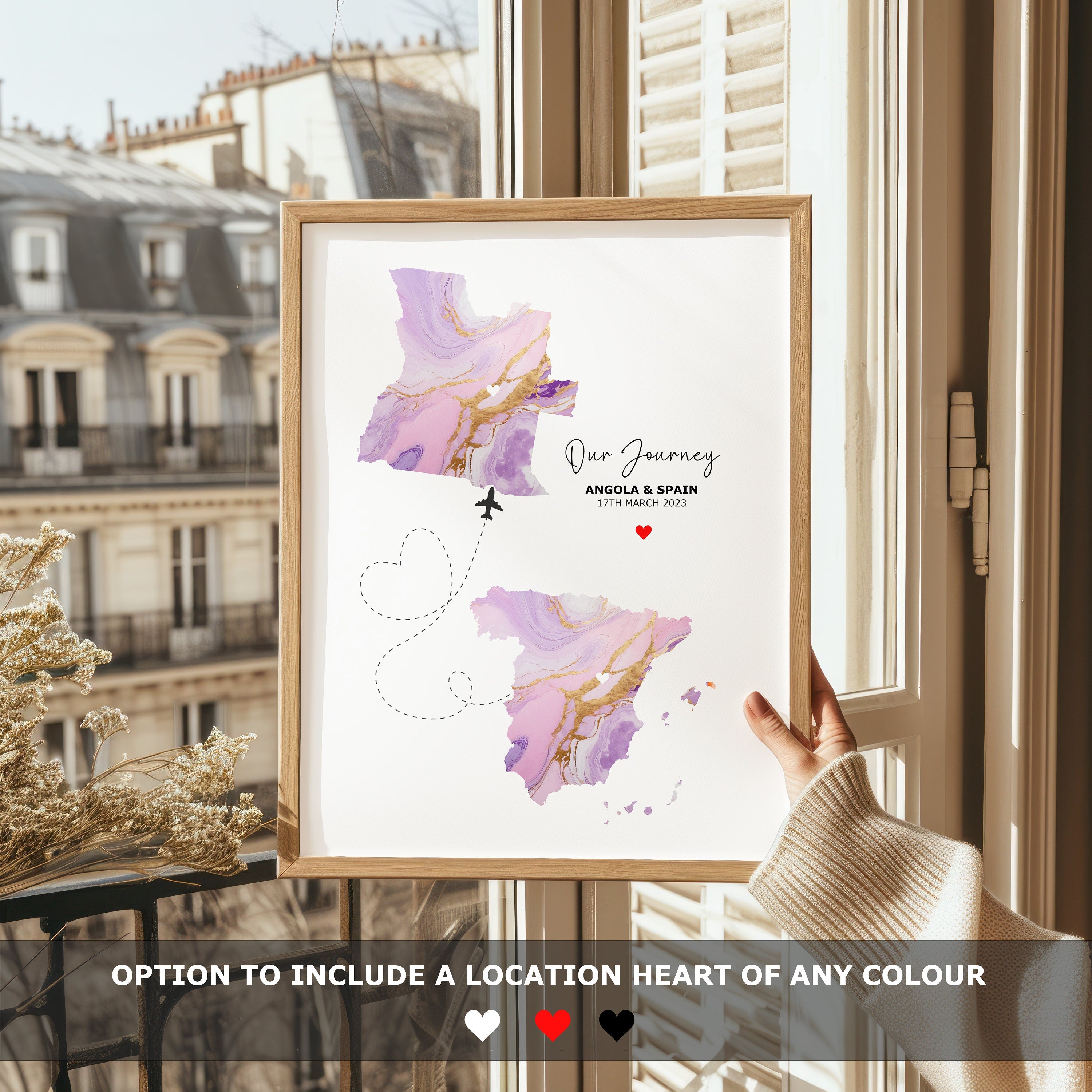 Custom Map Print - Select two countries - Personalised Map Art - Perfect Travel Gift - Digital File
