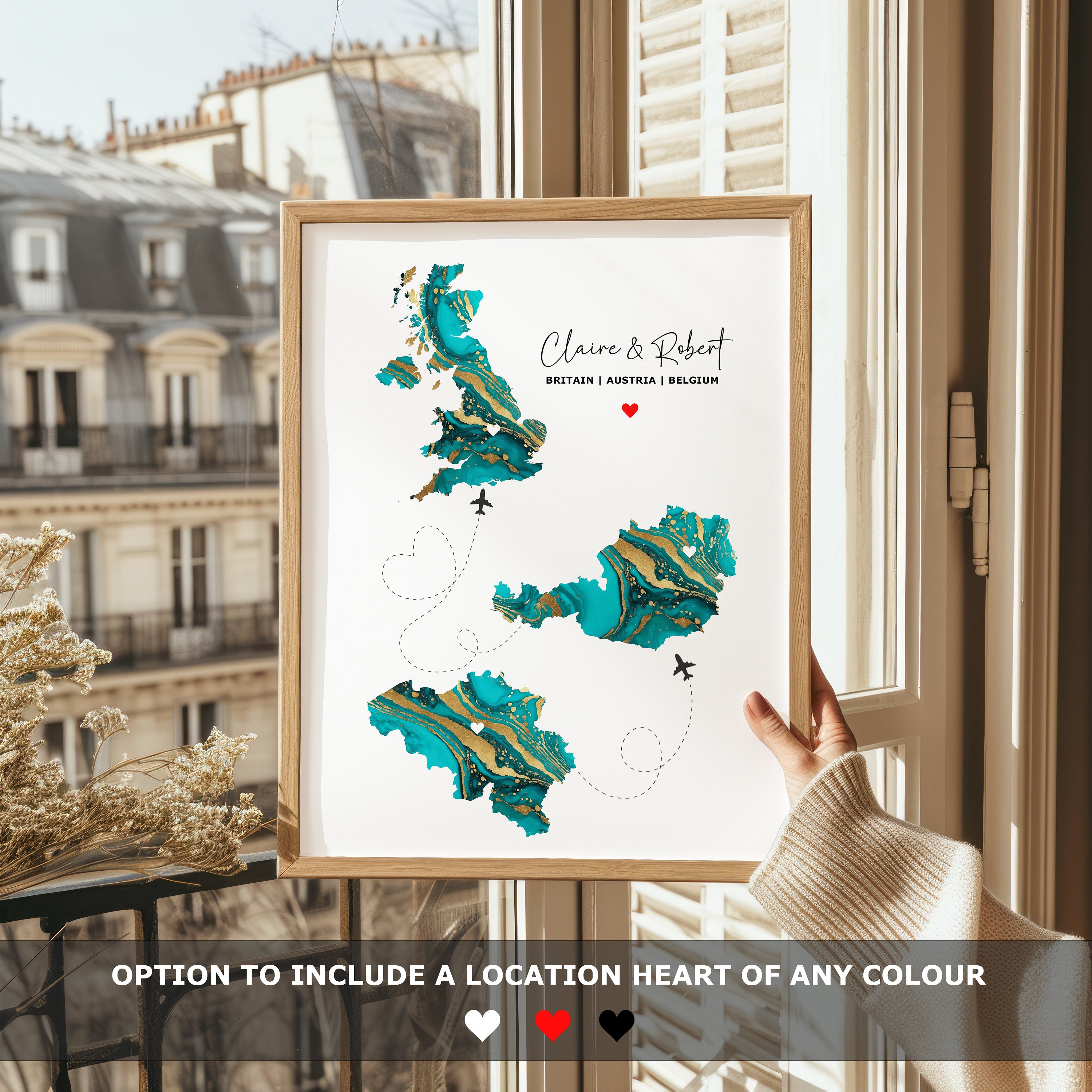 Map Print - Any 3 Countries, Custom Map Wall Art, New Home Gift, Travel Gift, Office Decoration