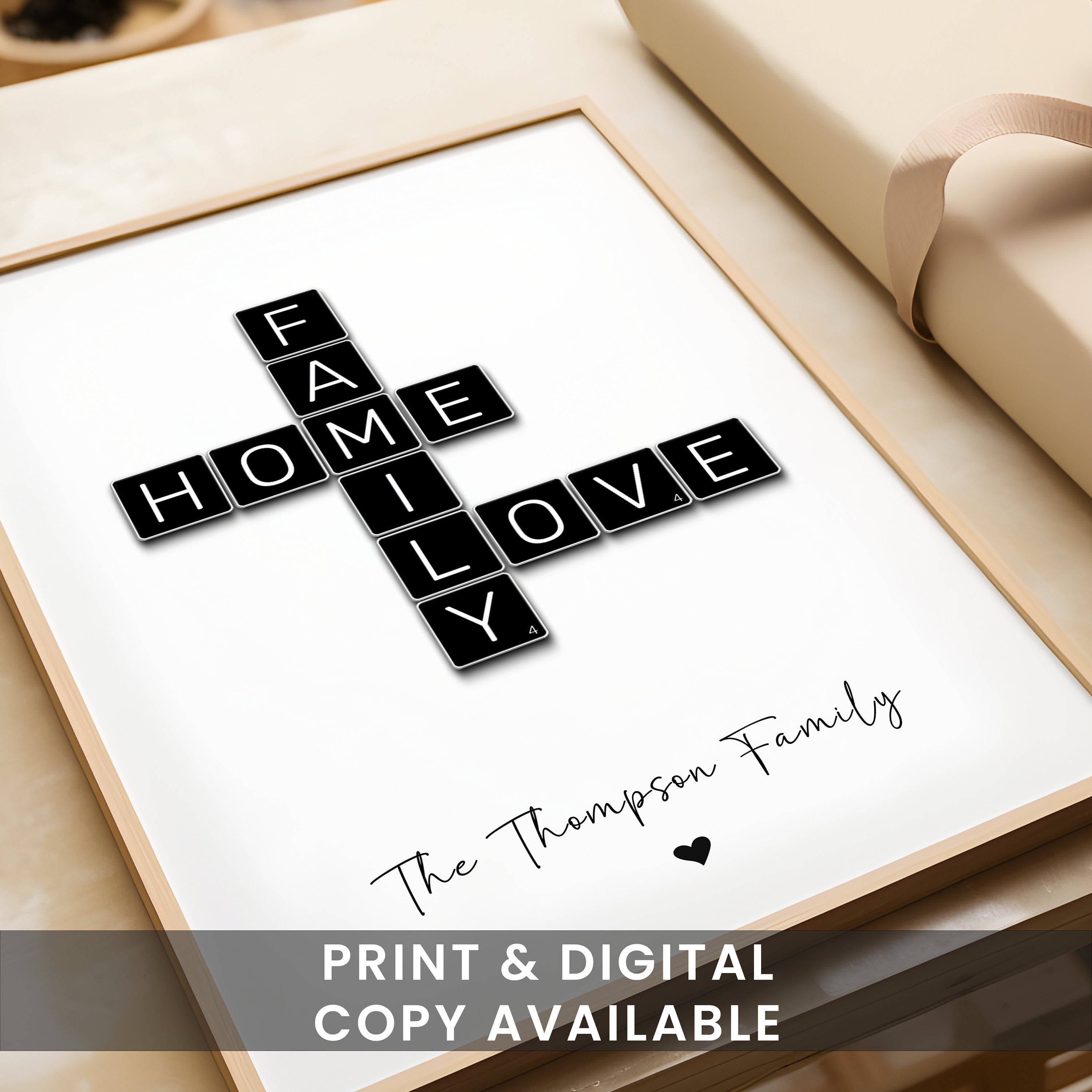Custom Scrabble Print, Personalized Family Wall Art, Personalised Family Gift, Retirement Gift, Mum Dad Gran Gift, Birthday Gift