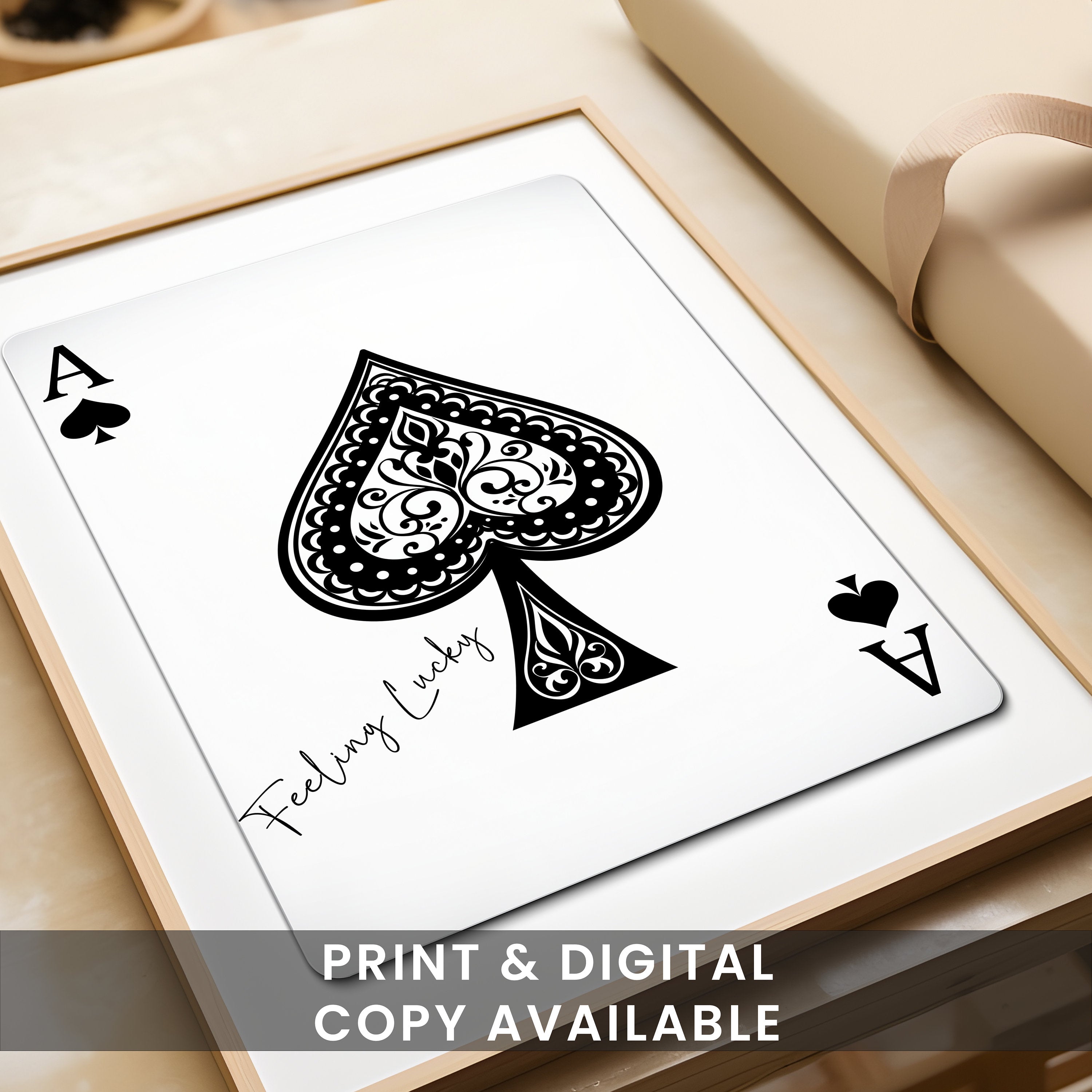 Ace of Spades Print, Playing Cards Poster, Retro Art Print, Gift Print, Trendy Bar Kitchen Aesthetic Wall Decor Print