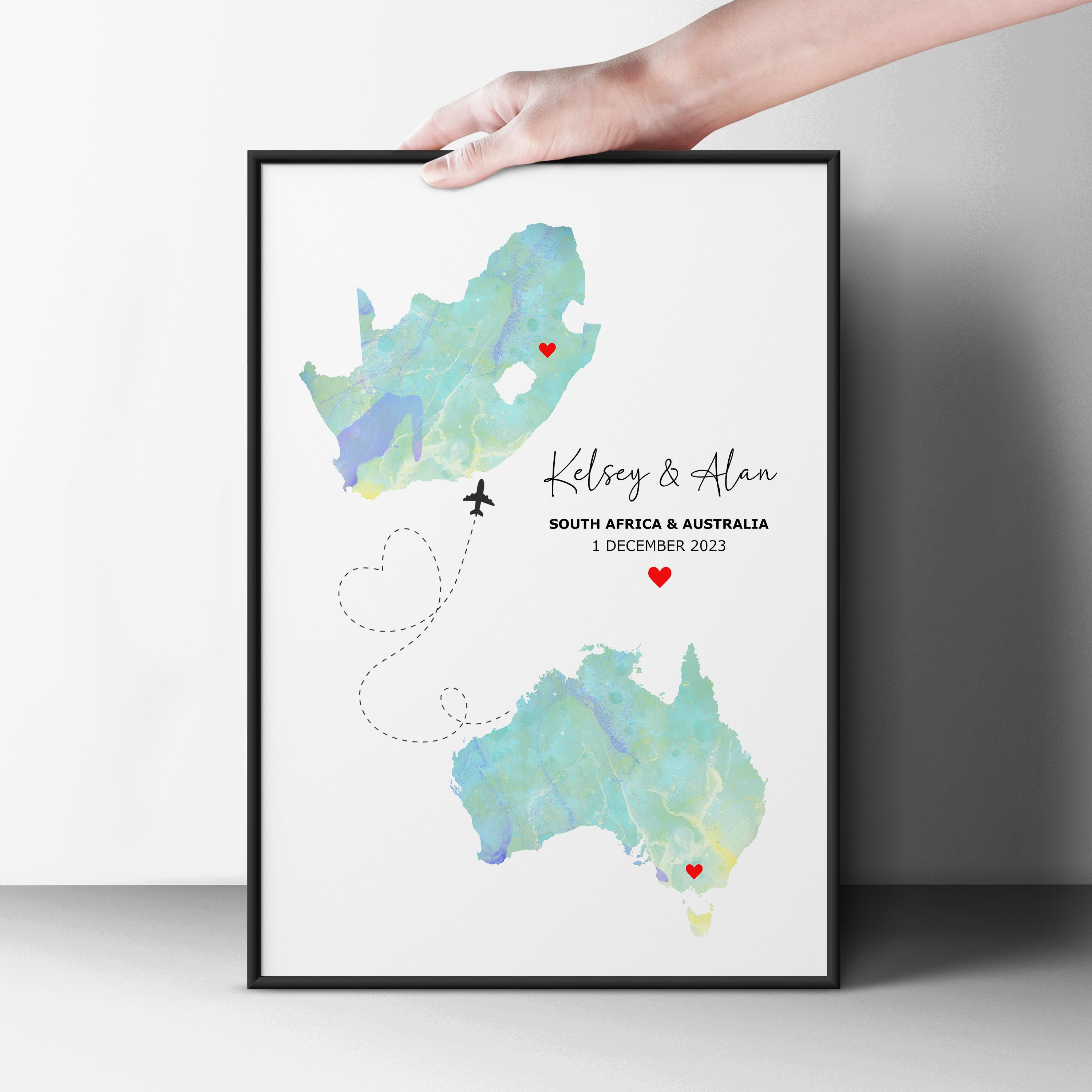 Personalised Map Print - Select two countries - Customisable Map Art - Perfect Travel Gift - Digital File