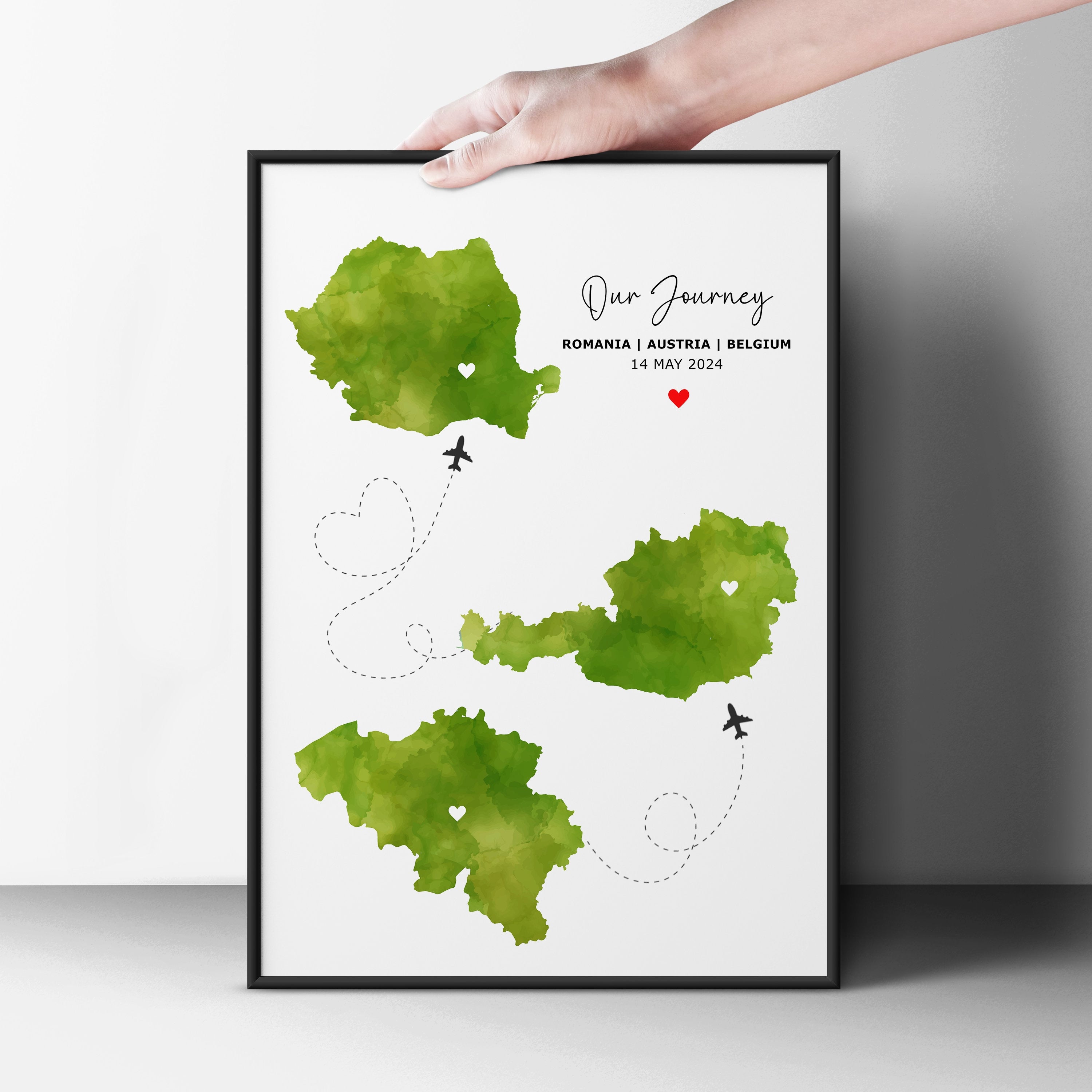 Watercolour Map Print - Any 3 Countries, Custom Map Wall Art, New Home Gift, Travel Gift, Office Decoration