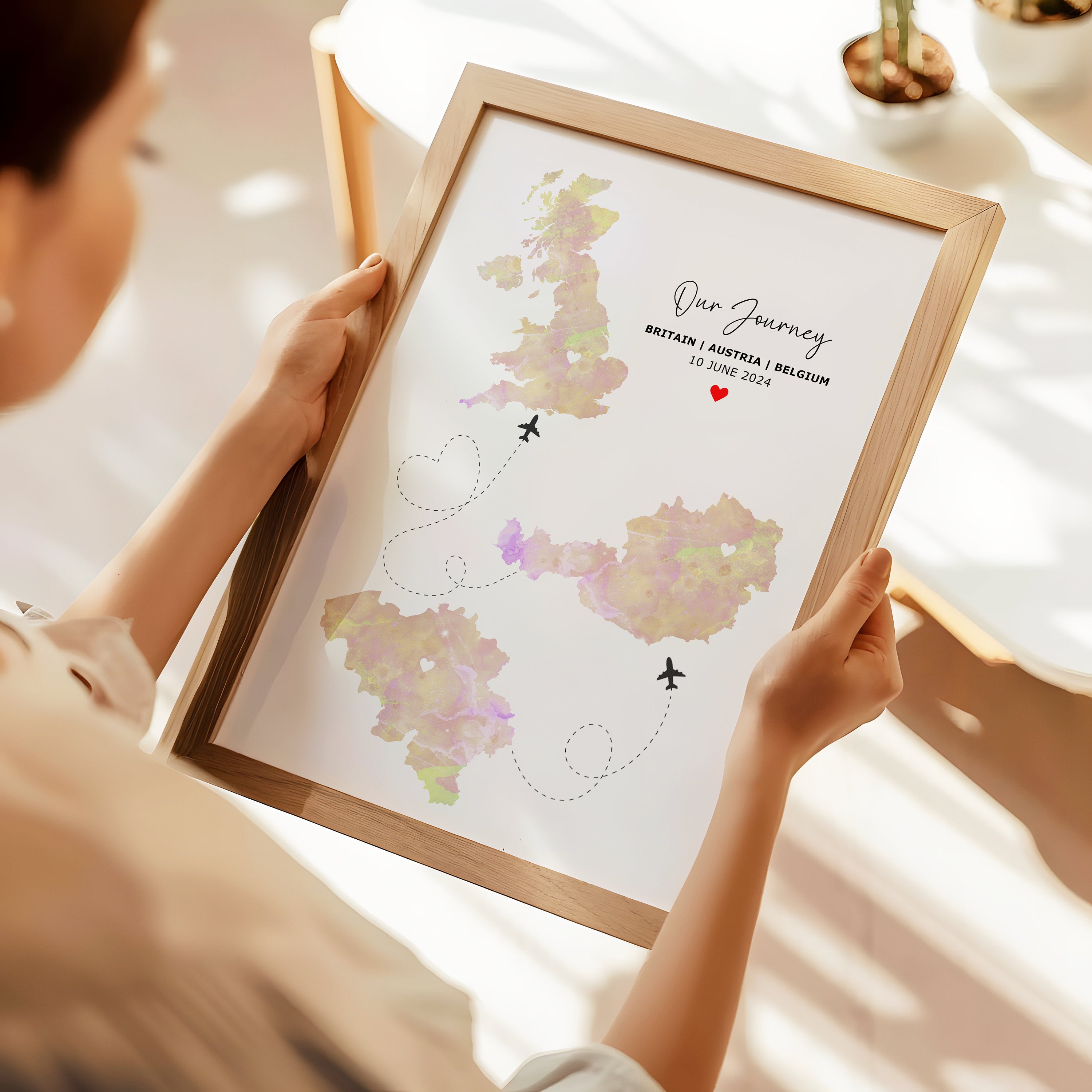 Watercolour Map Print - Any Three Countries, Custom Map Wall Art, New Home Gift, Travel Gift, Office Decoration - Digital File
