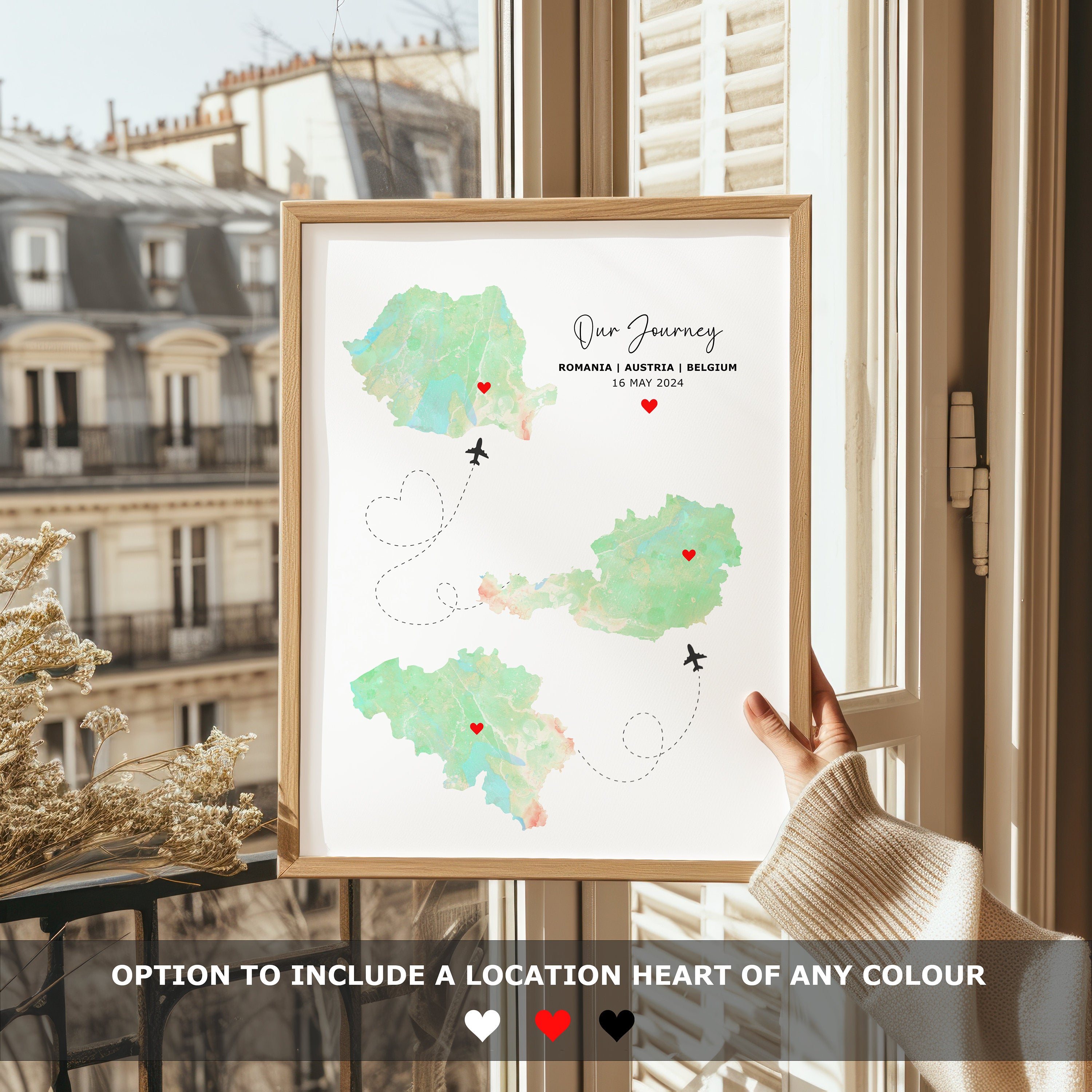 Watercolour Map Print - Any Three Countries, Custom Map Wall Art, New Home Gift, Travel Gift, Office Decoration - Digital File