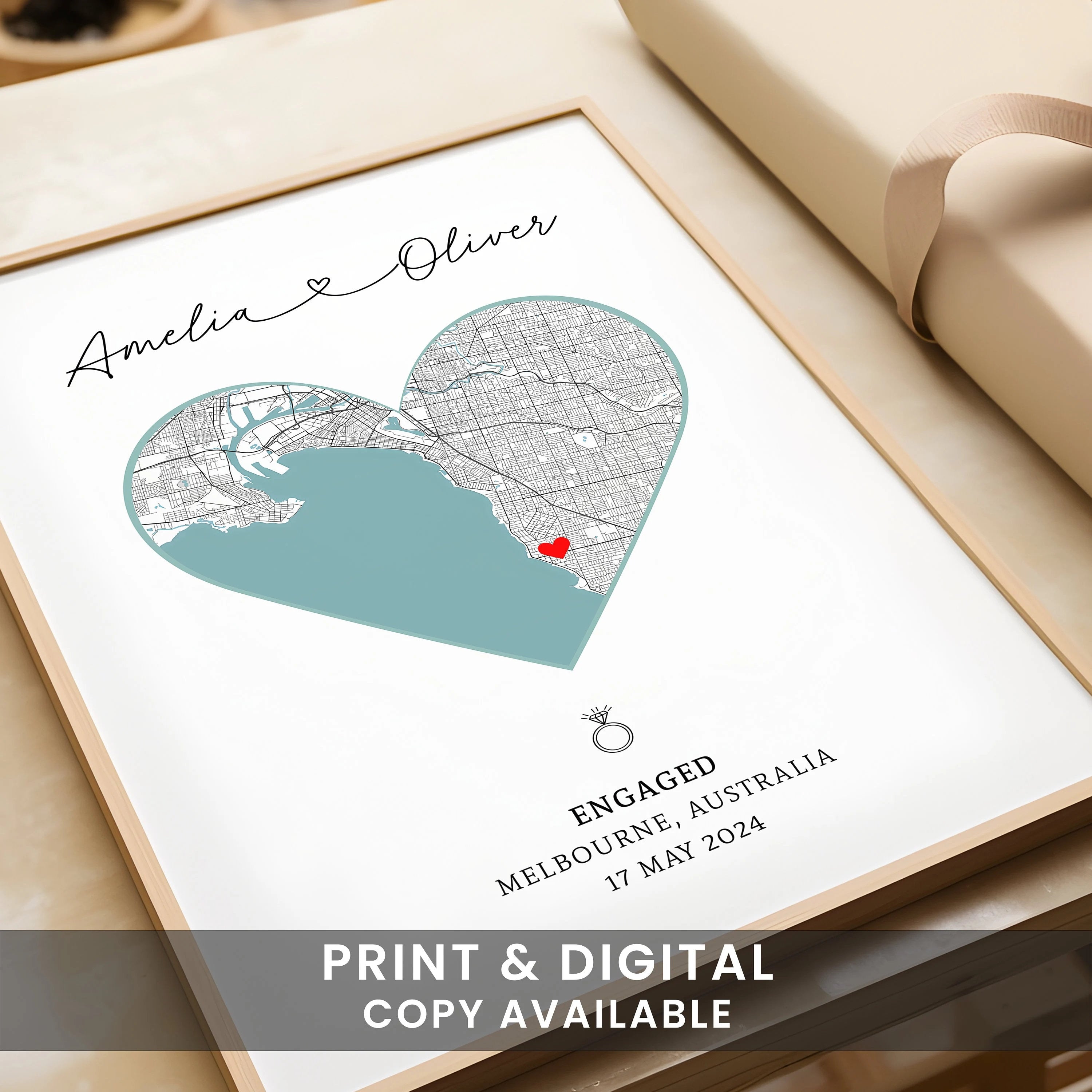 Engagement Print, Engagement Gift, Gift For Engaged Couple, Personalized Map Print, Engagement Gift For Her, Engagement Gifts