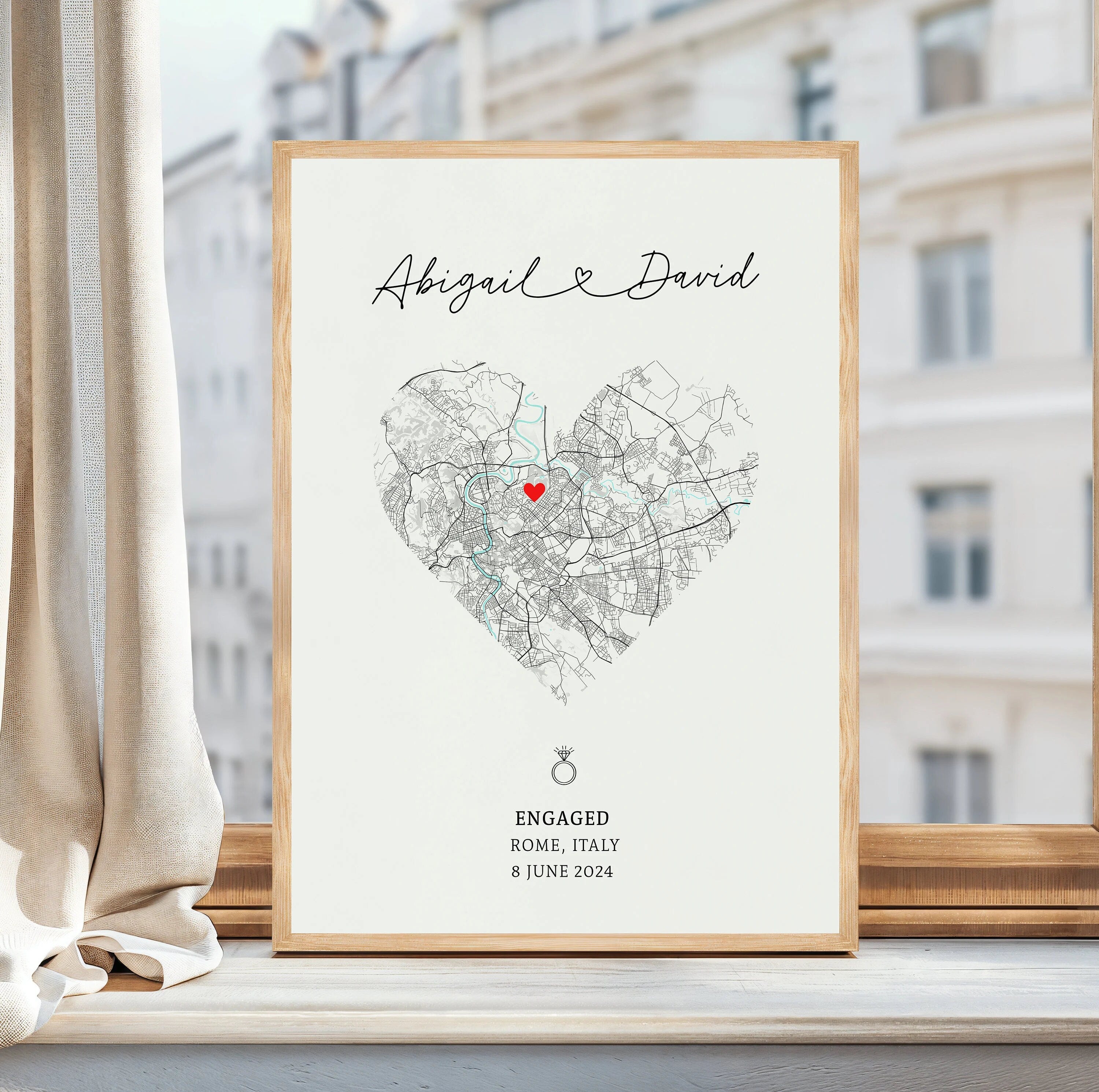 Engagement Print, Engagement Gift, Gift For Engaged Couple, Personalized Map Print, Engagement Gift For Her, Engagement Gifts