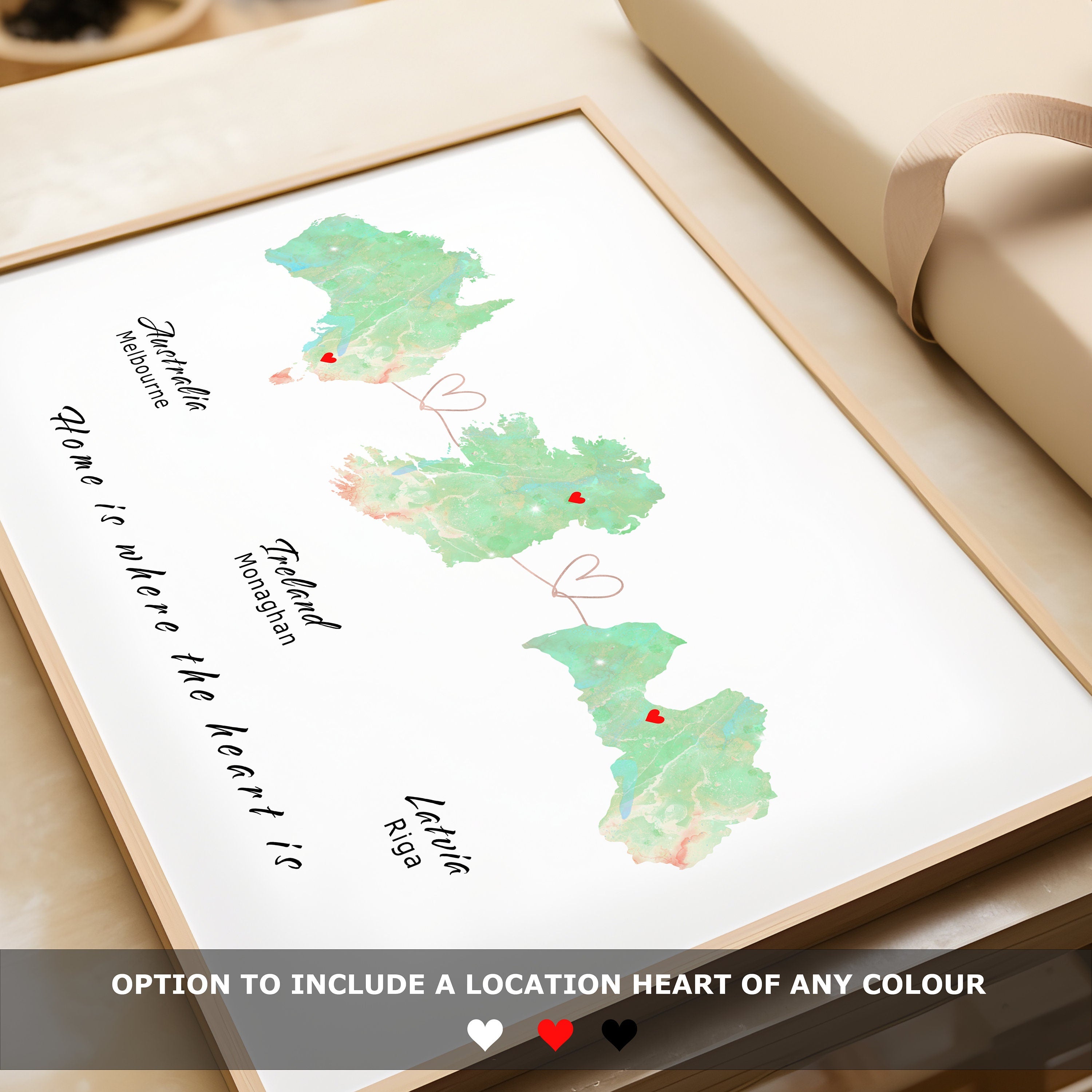 Personalised Watercolour Map - Any Three Countries, Custom Map Print, New Home Gift, Country to Country Wall Art, Holiday Home - Digital File