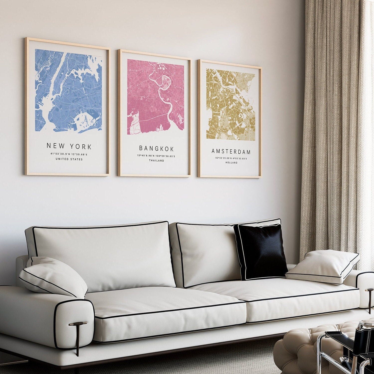 Set of 2 Custom Maps, Any Location, Personalized Wall Map, Personalised City Map Poster, Custom Wall Posters - Digital File