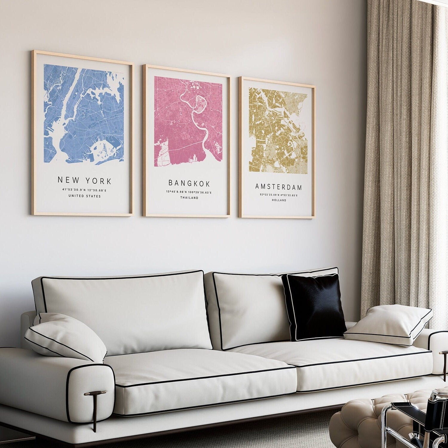 Set of 3 Custom Maps, Any Location, Personalized Wall Map, Personalised City Map Poster, Custom Wall Posters - Digital File