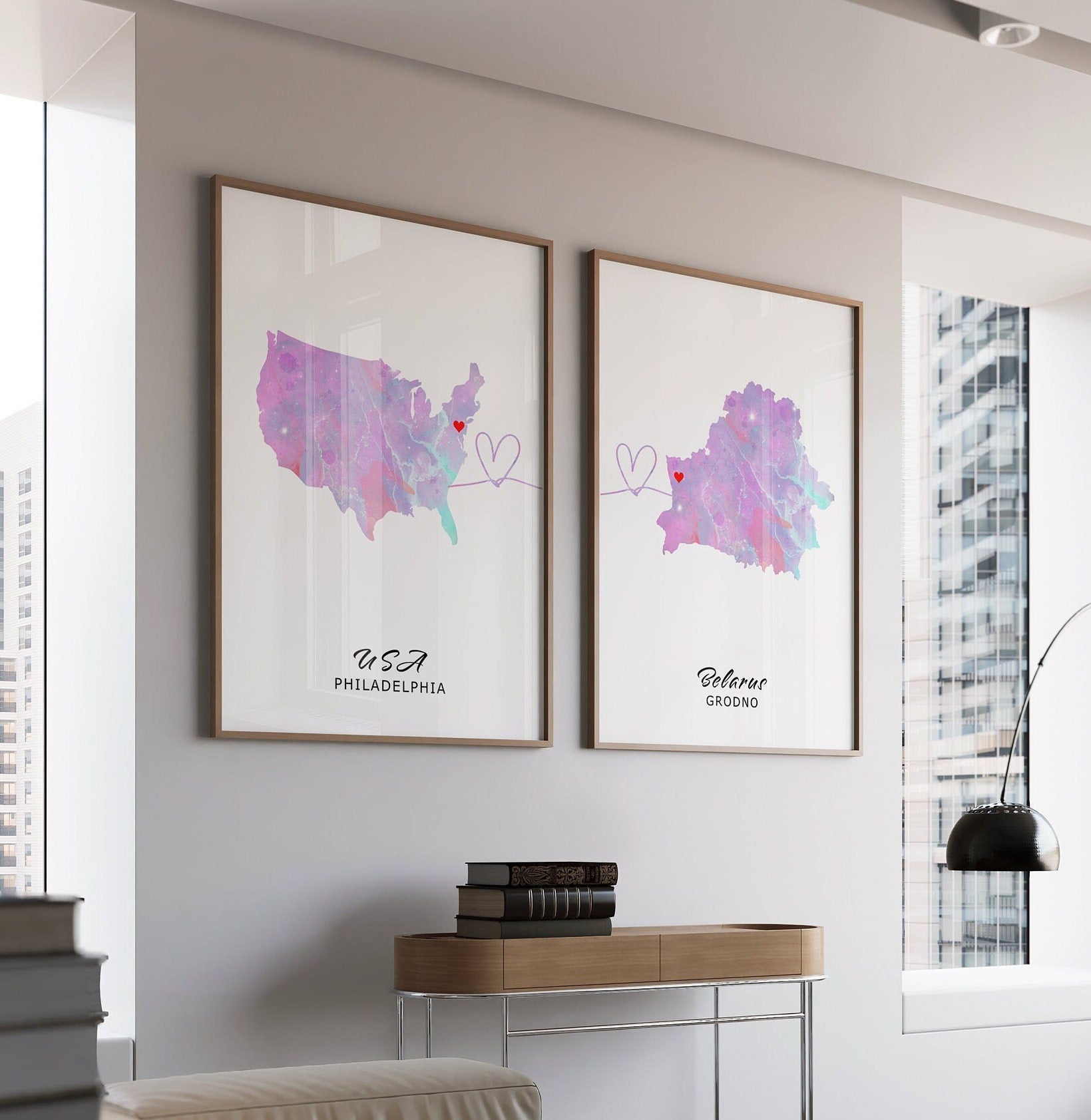 Set of 2 Personalised Maps - Any Two Countries, Custom Map Art, New Home Gift, Digital Map Print, County Map Wall Art - Digital File