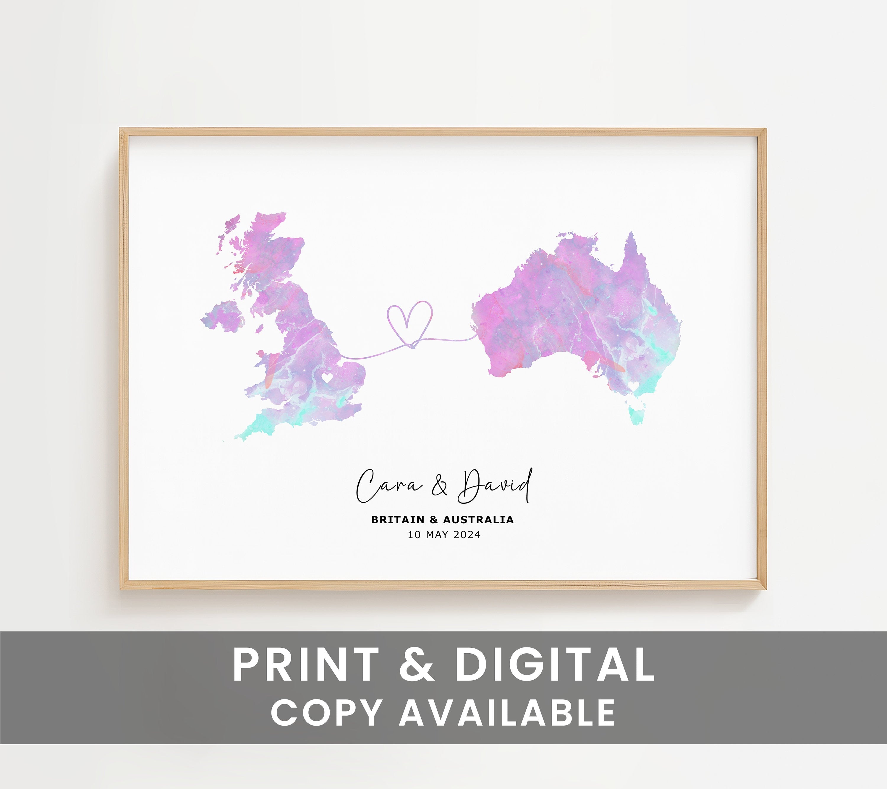 Custom Map Wall Art - Any Two Countries, Custom Map Decor, Country to Country, Leaving Gift, Gift for him, Travel Gift - Digital File