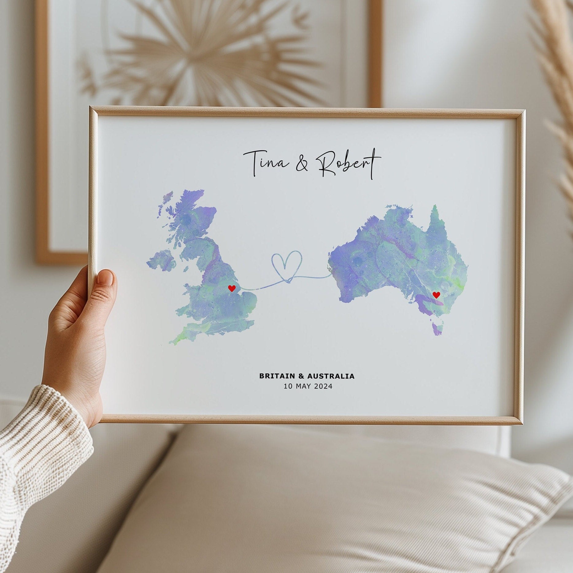 Custom Map Wall Art - Any Two Countries, Custom Map Decor, Country to Country, Leaving Gift, Gift for him, Travel Gift - Digital File