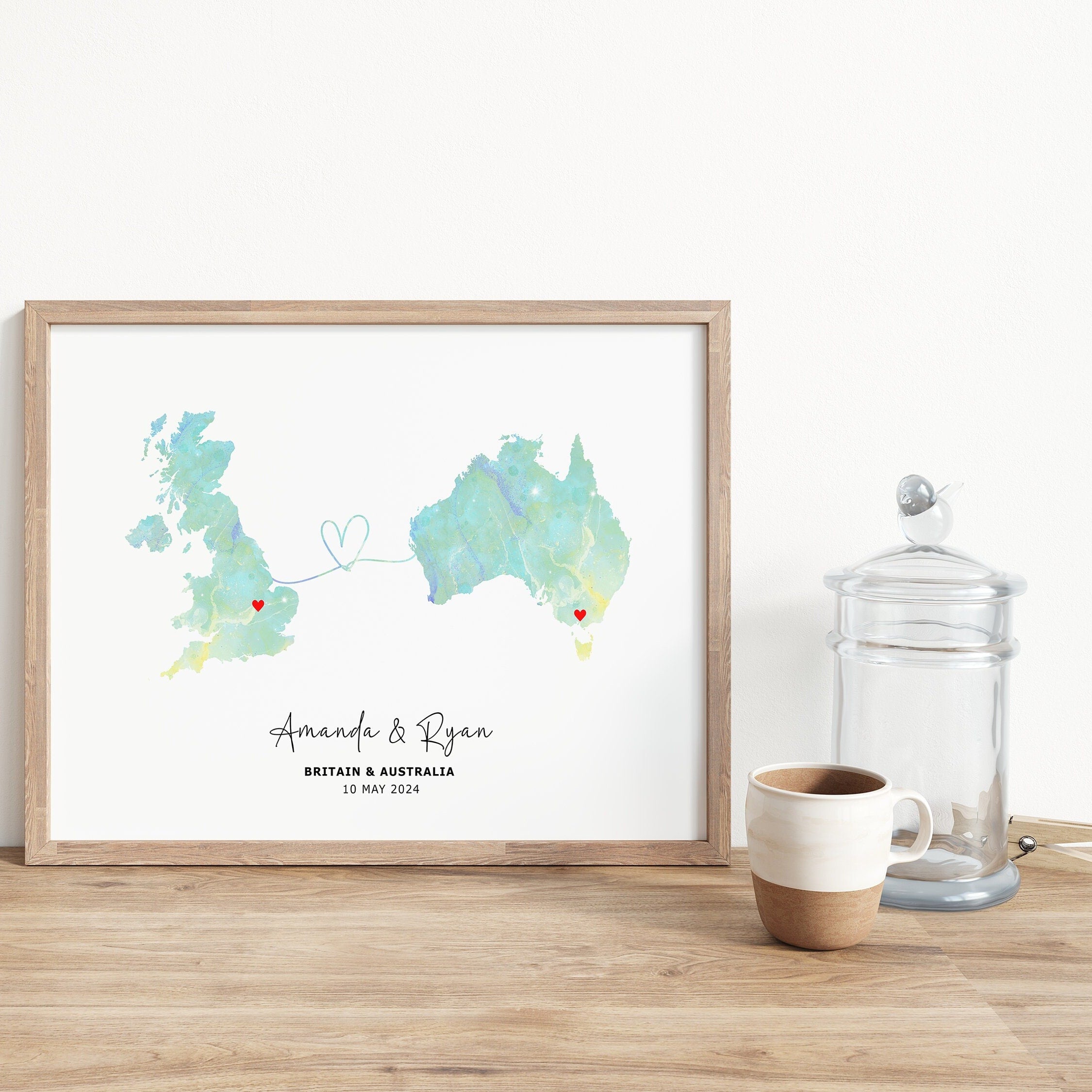 Custom Map Wall Art - Any Two Countries, Custom Map Decor, Country to Country, Leaving Gift, Gift for him, Travel Gift - Digital File