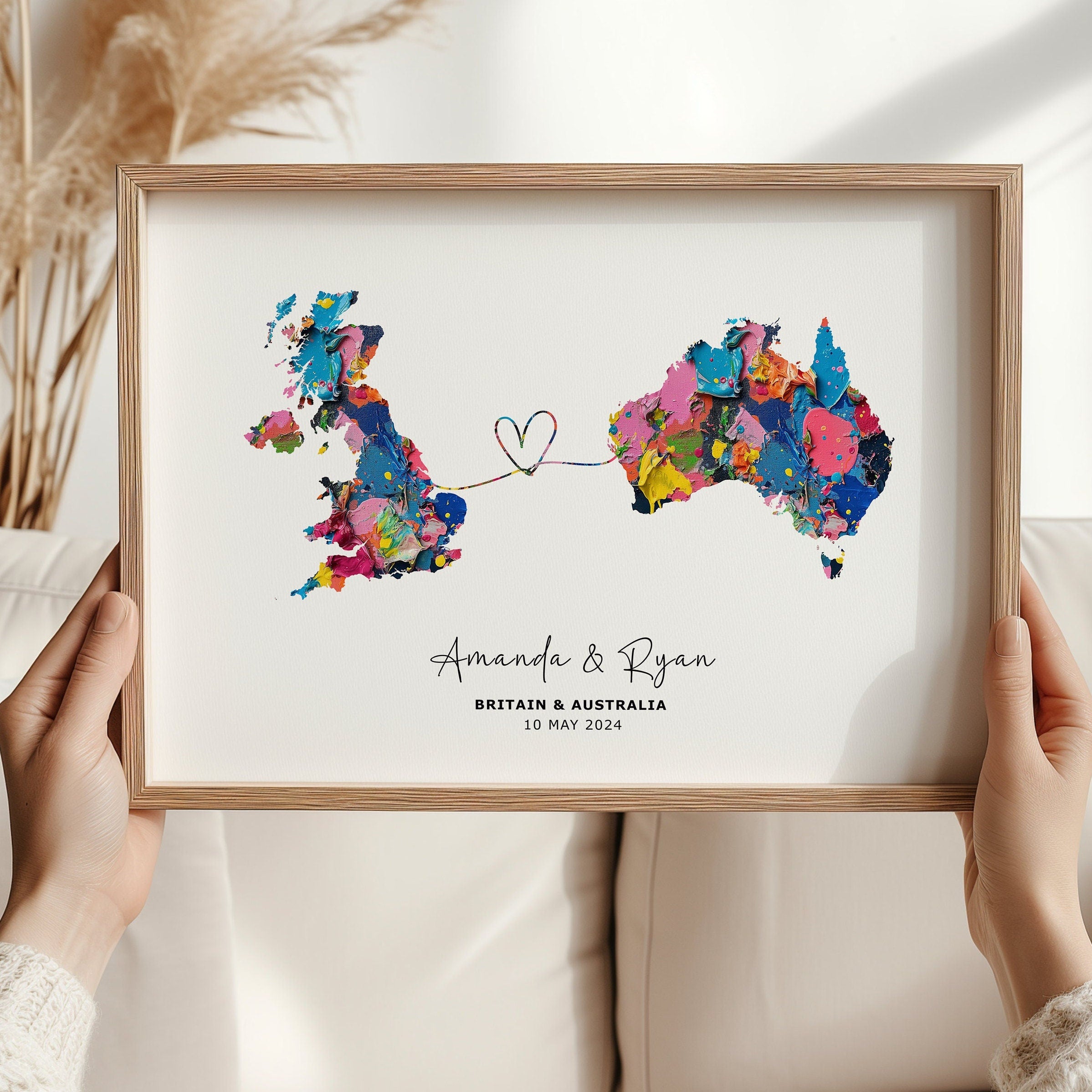 Personalised Map Wall Decor, Any Two Countries, Custom Map Print, Country to Country Wall Art, Fathers Day Gift, Texture Paint