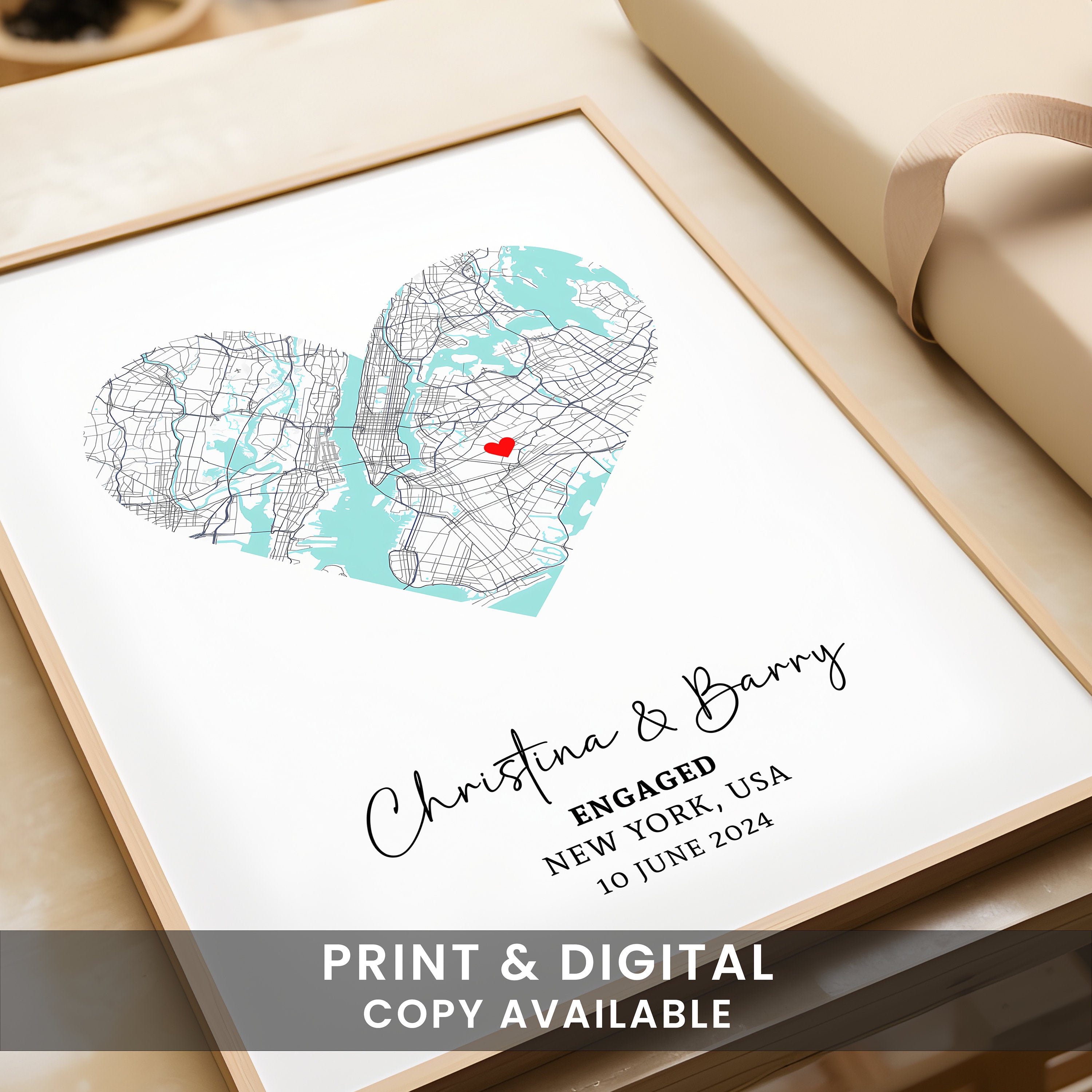 Personalised Engagement Print, Engagement Gift, Gift For Engaged Couple, Custom Map Print, Engagement Gift For Her, Engagement Gifts - Digital Fille