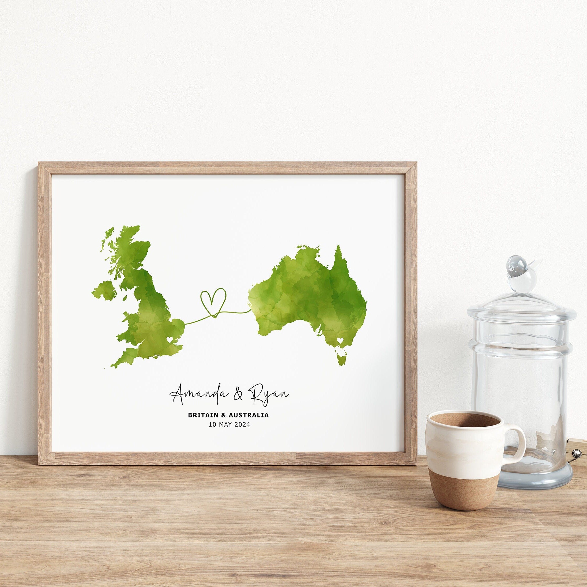 Customised Map Print Personalized Wall Art Poster, Unique Gift Idea, Map Print, Country to Country