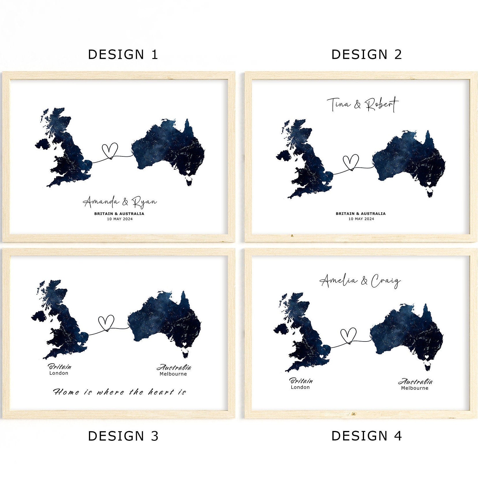 Customised Map Print Personalized Wall Art Poster, Unique Gift Idea, Map Print, Country to Country