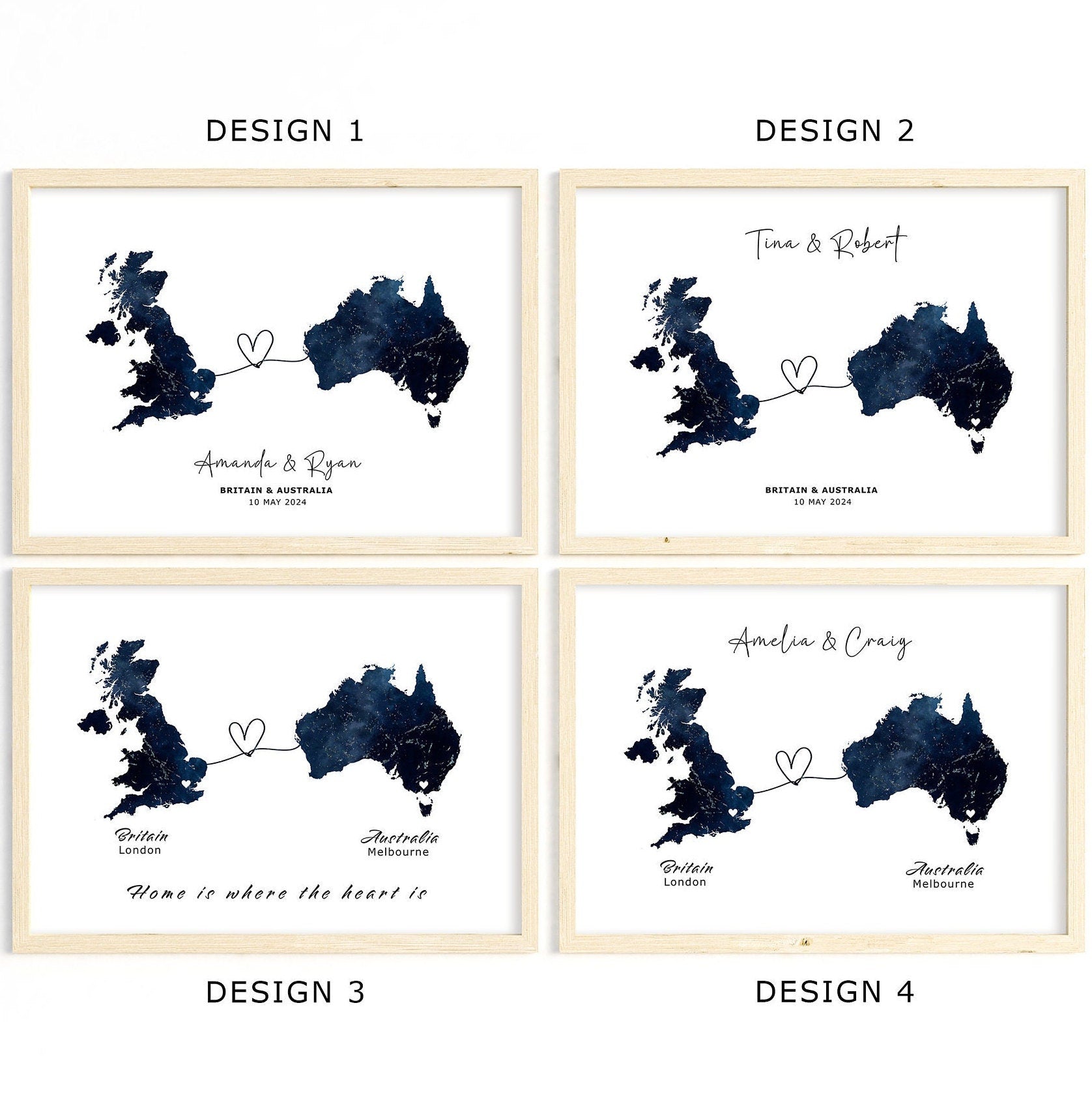 Customised Map Print Personalized Wall Art Poster, Unique Gift Idea, Map Print, Country to Country - Digital File