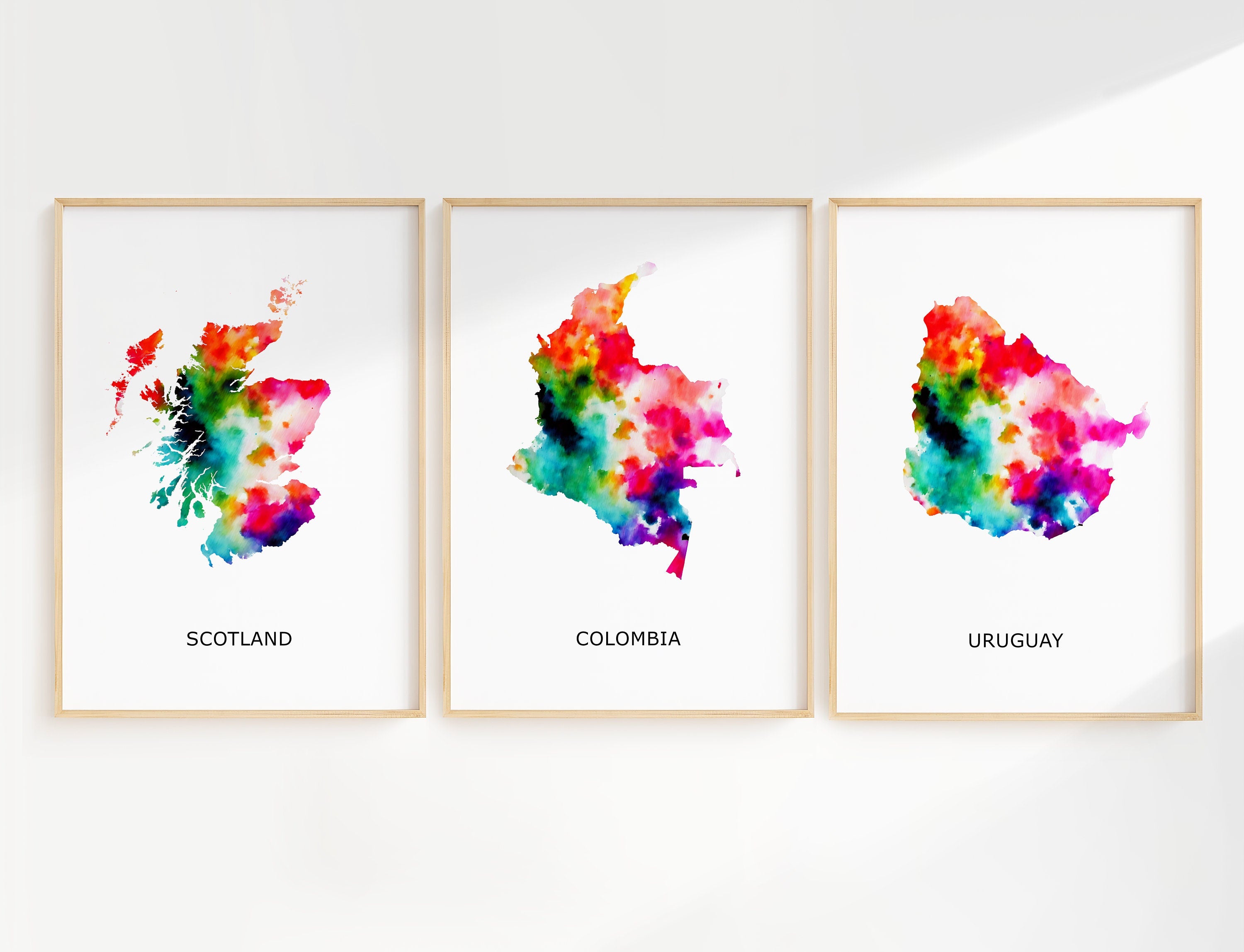 Set of 3 Personalized Map Prints - Any Three Countries, Custom Map Art, New Home Gift, Leaving Country Map Gift, Moving City - Digital File