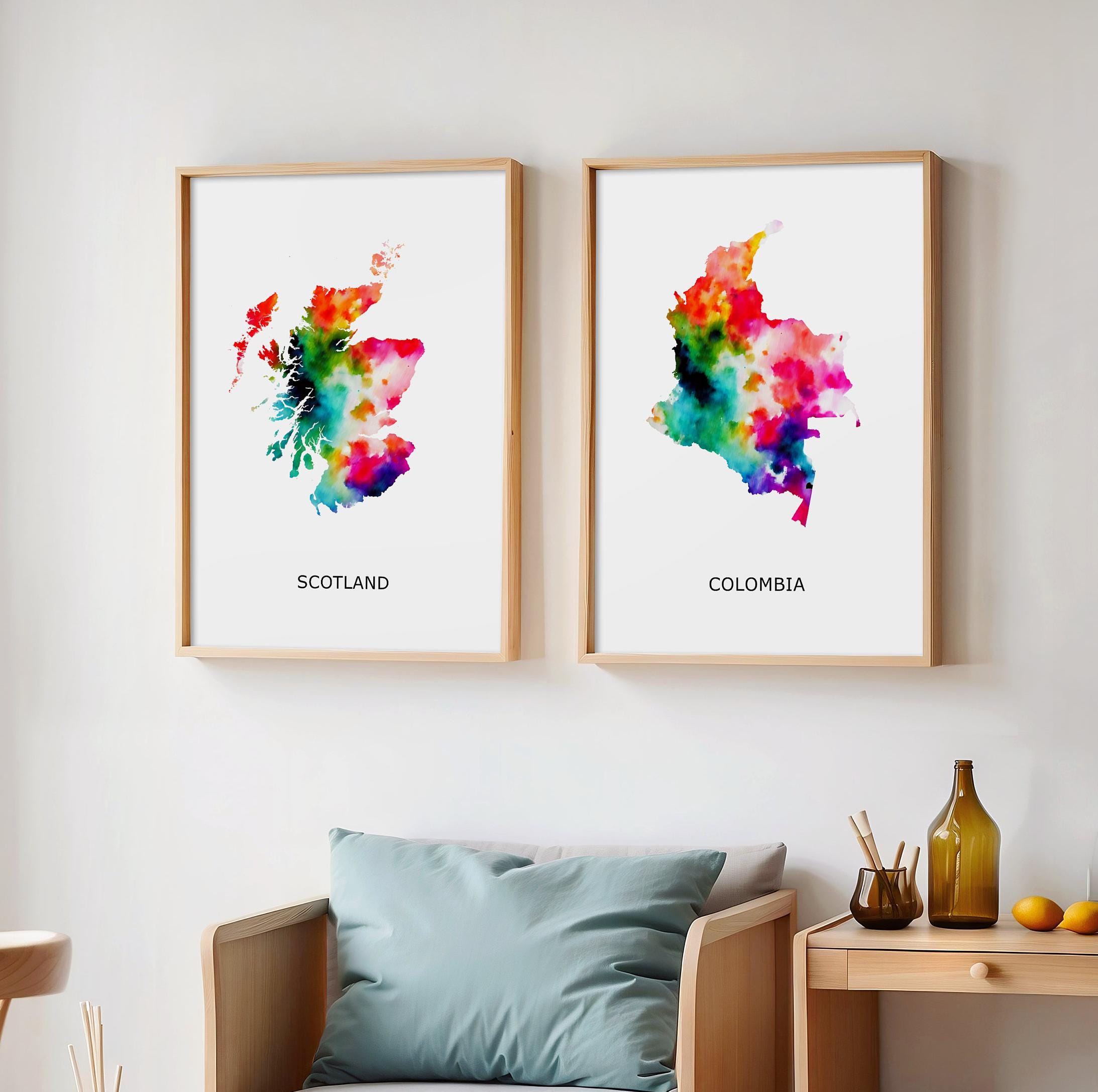 Personalised Map Print, Set of 2, Custom Watercolour Map Posters - Any Two Countries, Custom Map Wall Art, New Home Gift, Moving Gift