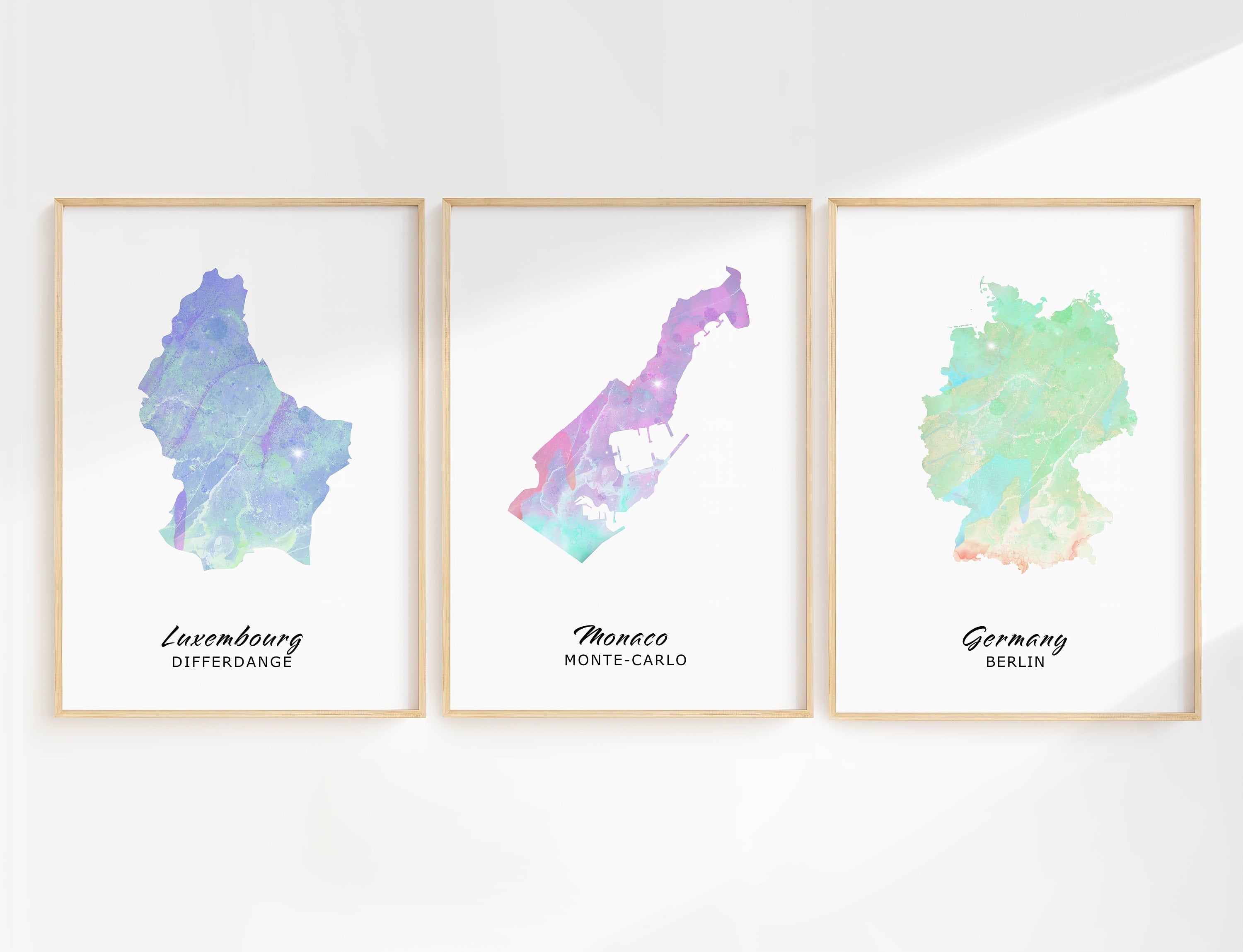 Set of 3 Personalised Map Prints - Any Three Countries, Custom Map Art, New Home Gift, Fathers Day Gift, City Map - Digital File