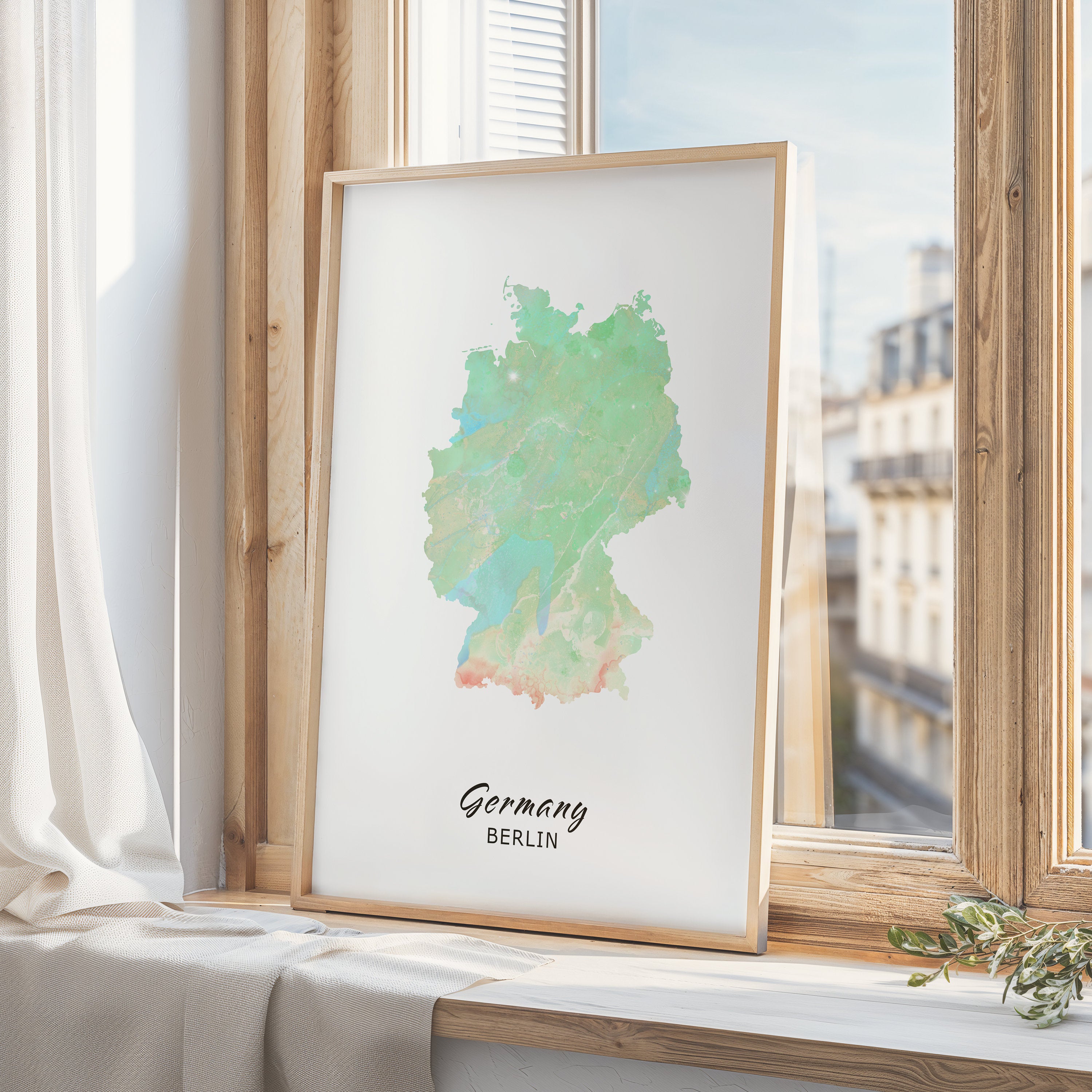 Minimalist Watercolour Map Print, Modern Wall Art, Office Decor, Traveler Gift, Home Decor, Map Poster - Digital File