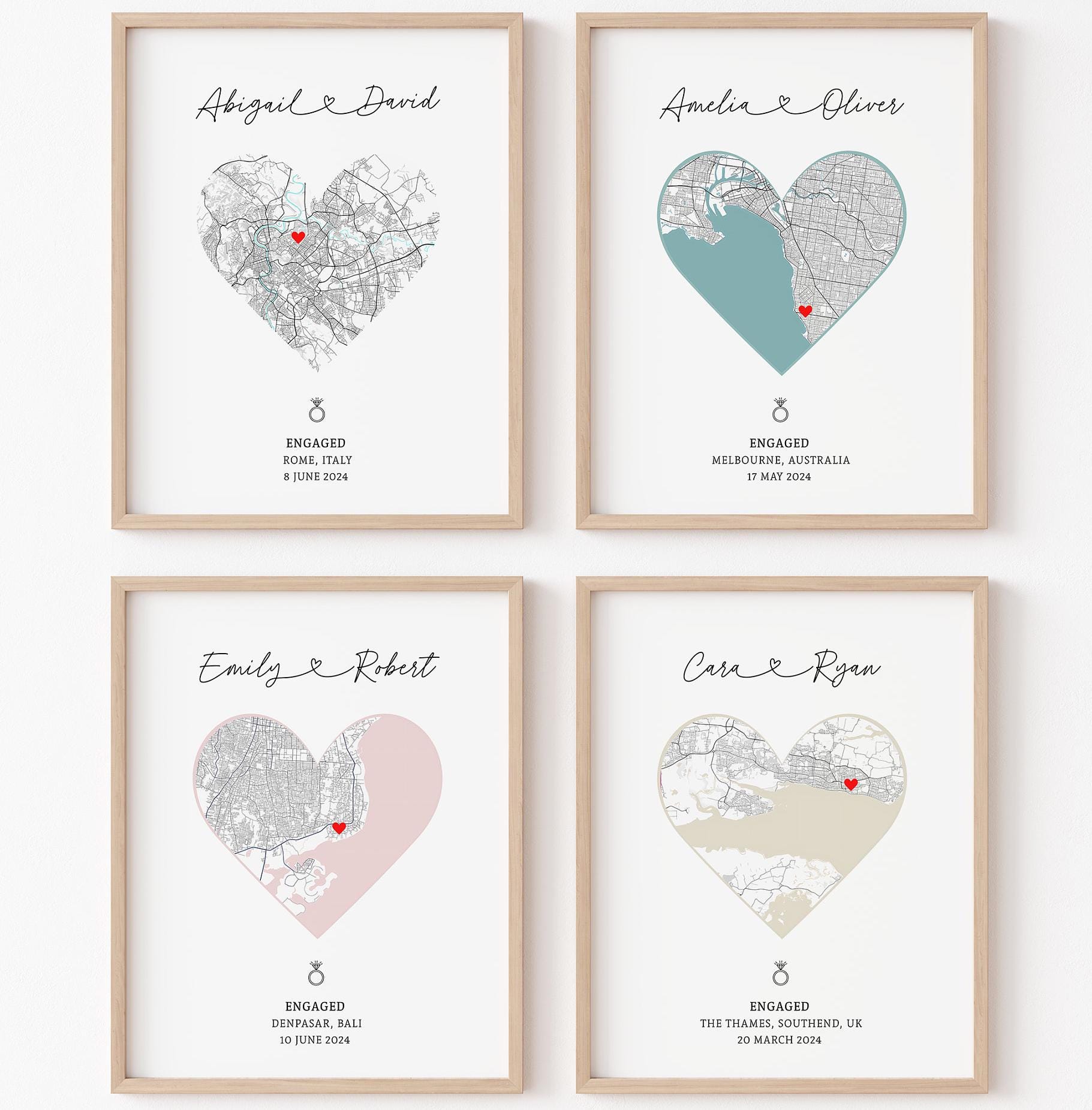Engagement Gift, Gift For Engagement, Gift For Engaged Couple, Personalised Map Print, Engagement Gift For Her - Digital File