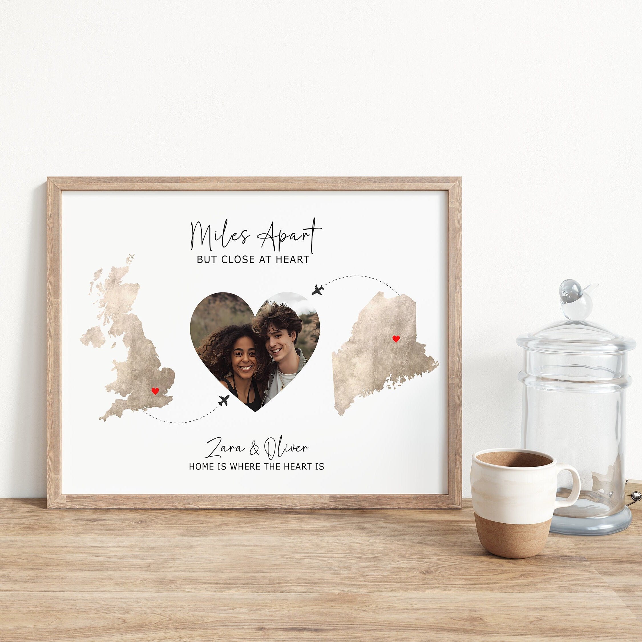 Long Distance Relationship Personalised Photo Gift, Miles Apart Close At Heart, Boyfriend Girlfriend Gift, Memorable Sentimental Friendship