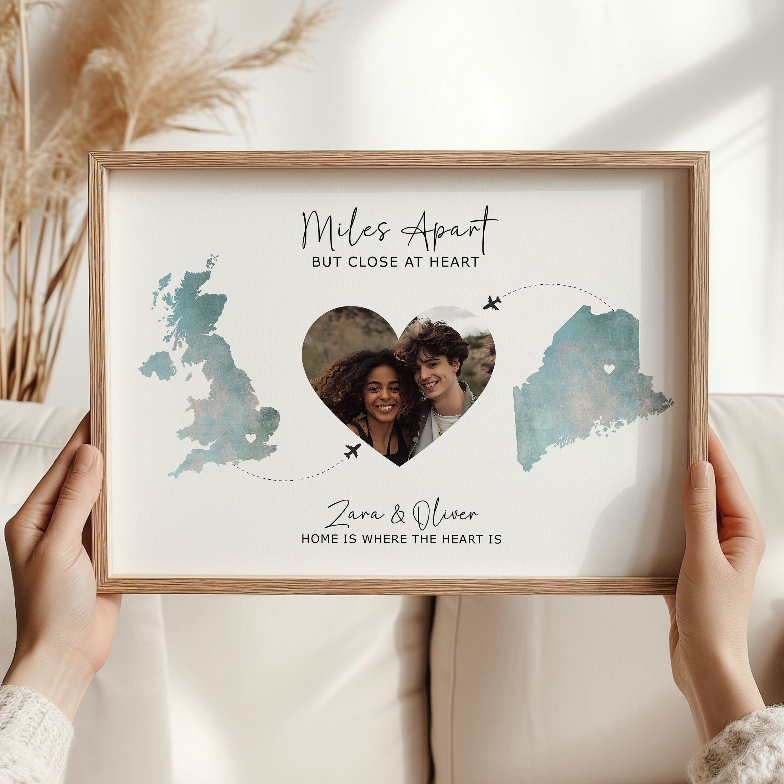 Long Distance Relationship Personalised Photo Gift, Miles Apart Close At Heart, Boyfriend Girlfriend Gift, Memorable Sentimental Friendship