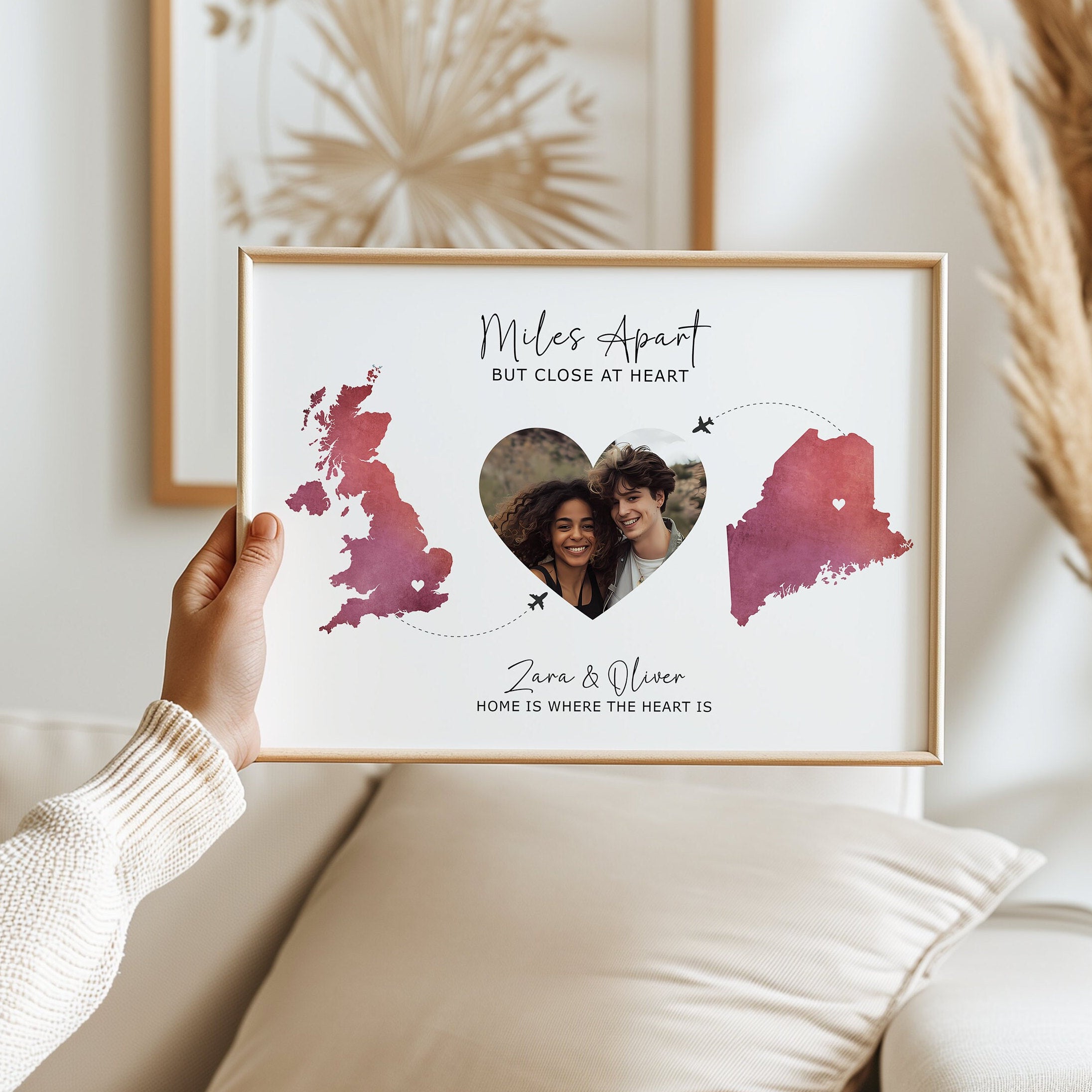 Long Distance Relationship Personalised Photo Gift, Miles Apart Close At Heart, Boyfriend Girlfriend Gift, Memorable Sentimental Friendship