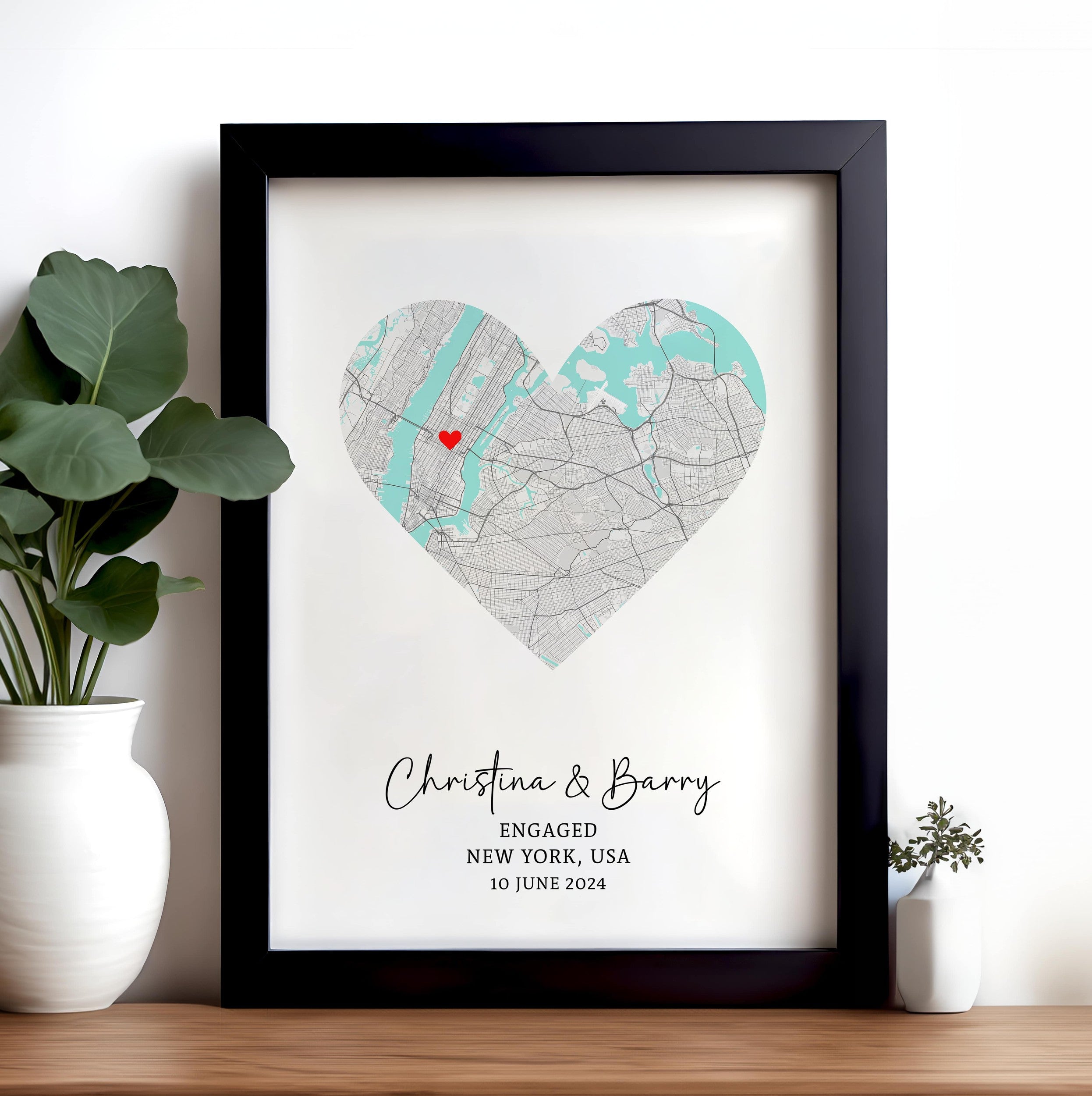 Personalised Map Print, Engagement Gift For Her, Custom Engagement Print Gift For Engaged Couple