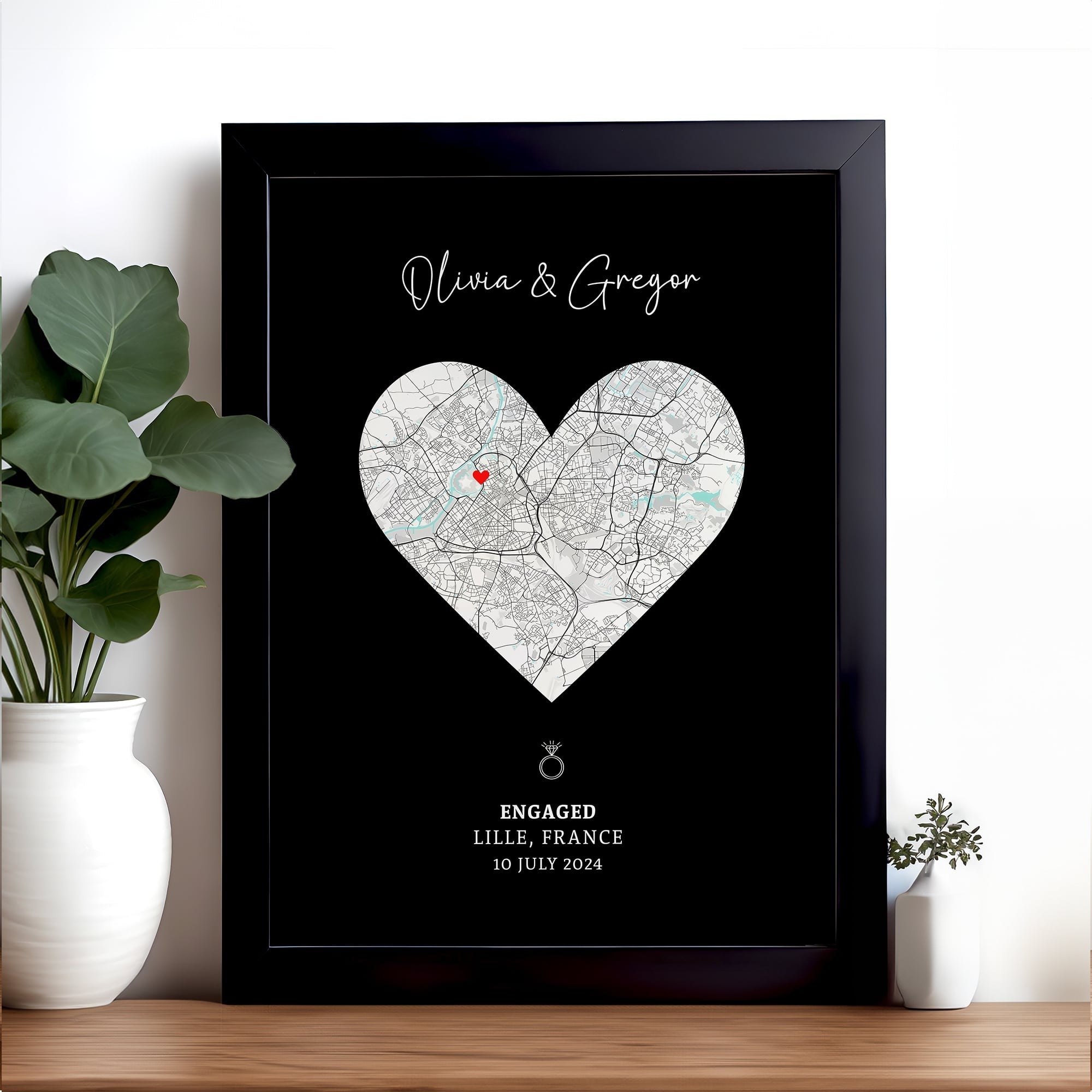 Engagement Print, Engagement Gift, Gift For Engaged Couple, Personalised Map Print, Engagement Gift For Her, Engagement Poster