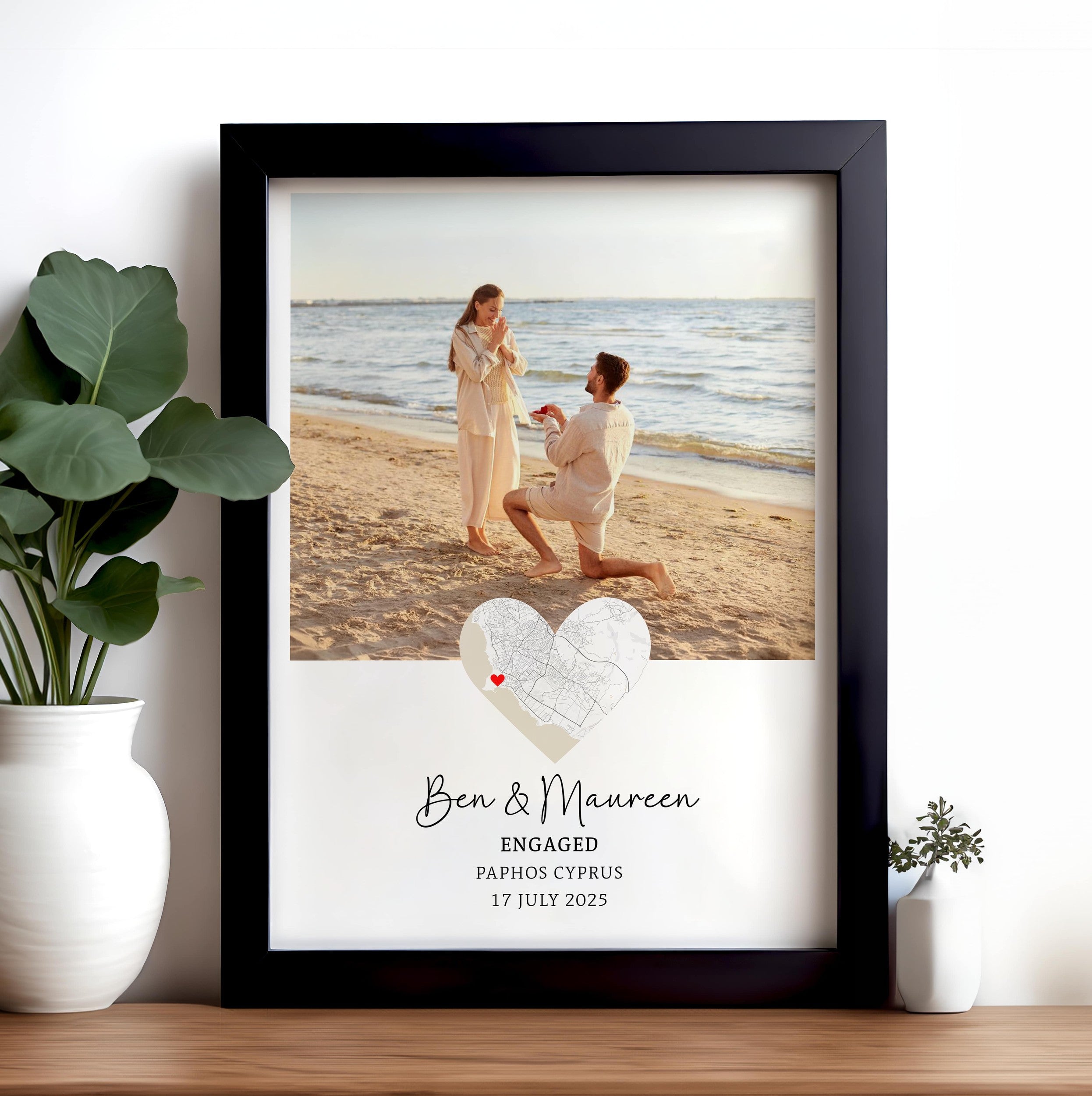 Engaged Couple Photo Map Print, Personalised Engagement Gift, Custom Engagement Art, Unique Gift for Her, Engagement Keepsake