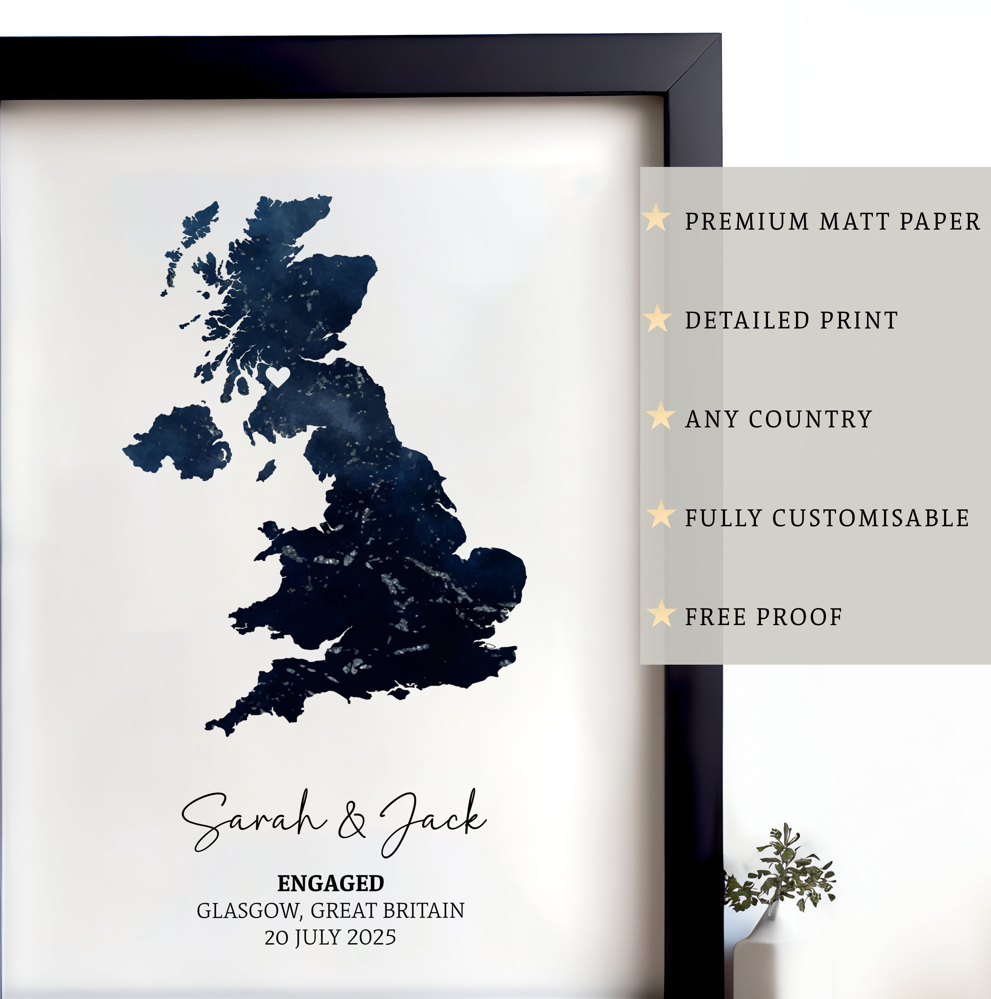 Gift for Newly Engaged Couple Print, Watercolour Map Print, Personalized Engaged Gift, Engagement Map Gift, Map Print, Wall art
