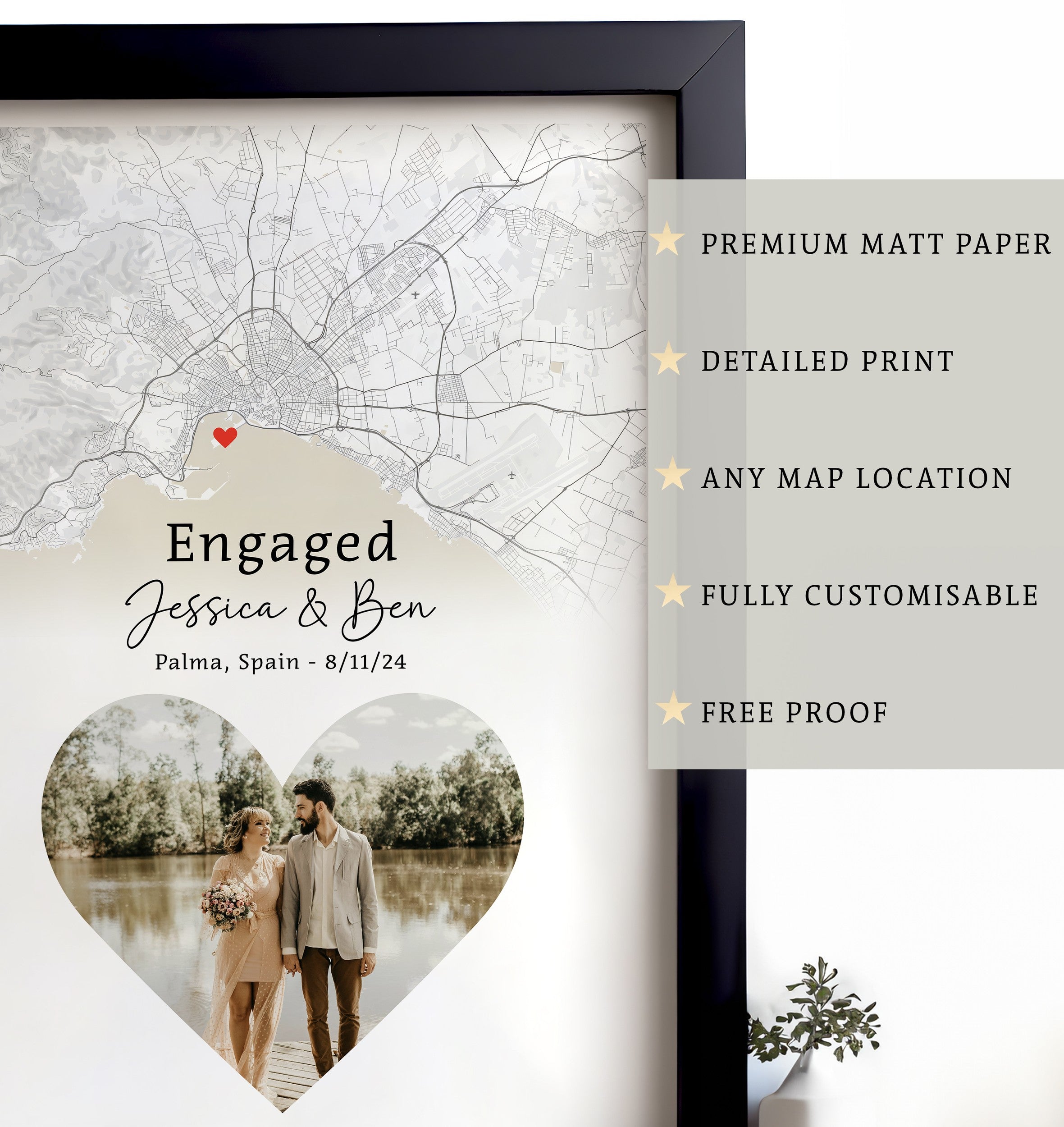 Engagement photo Gift Print, Personalised Engagement Map, Gift For Engaged Couple, Personalised Map Print, Engagement Gift For Her, Engaged