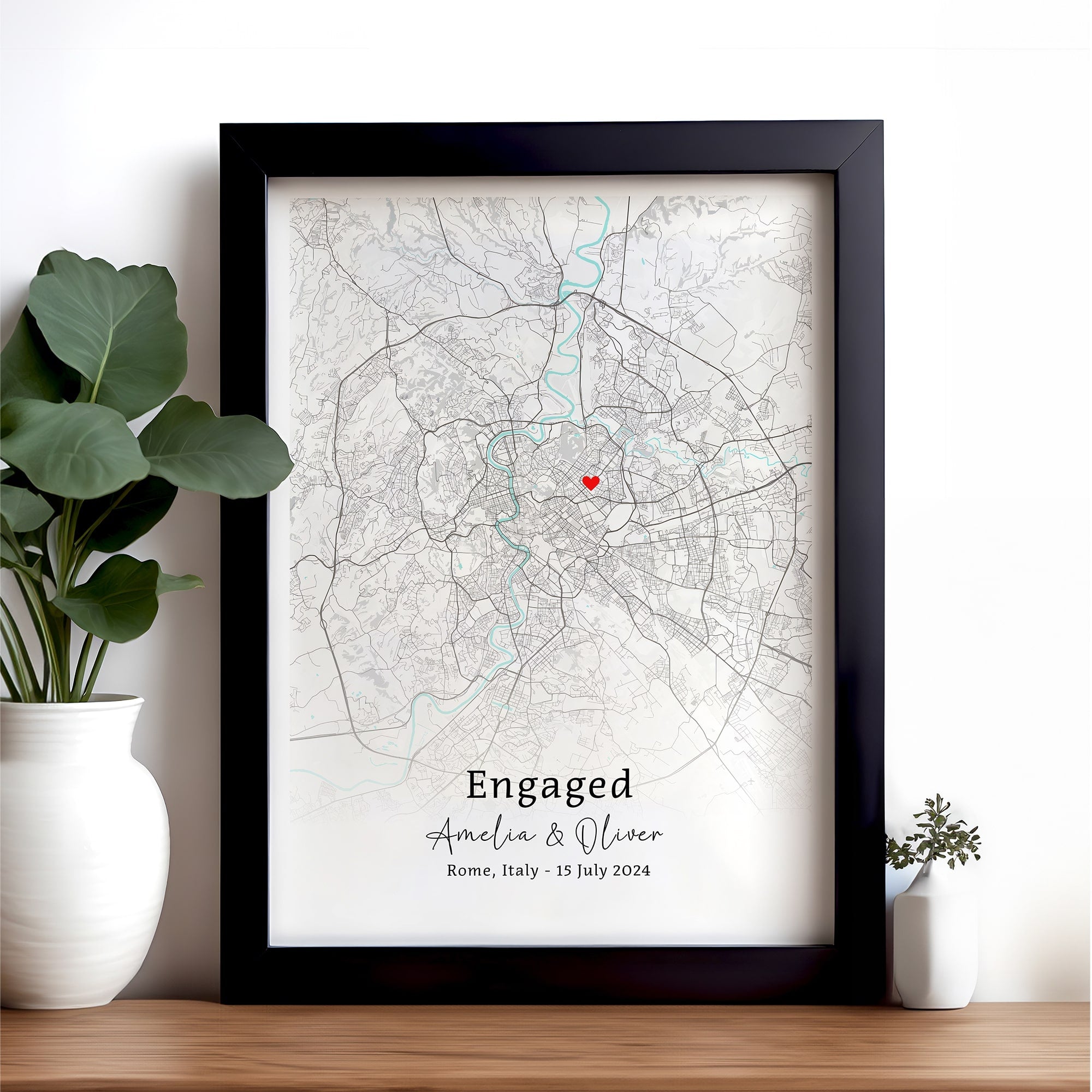 Engagement Gift For Engaged Couple, Engagement Map & Image Print, Personalised Engagement Poster For Her