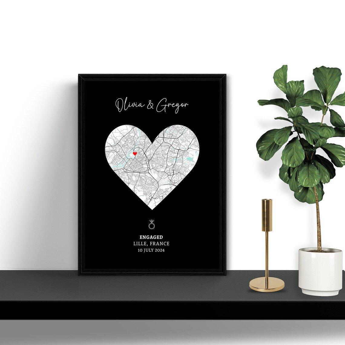 Engagement Print, Engagement Gift, Gift For Engaged Couple, Personalised Map Print, Engagement Gift For Her, Engagement Poster