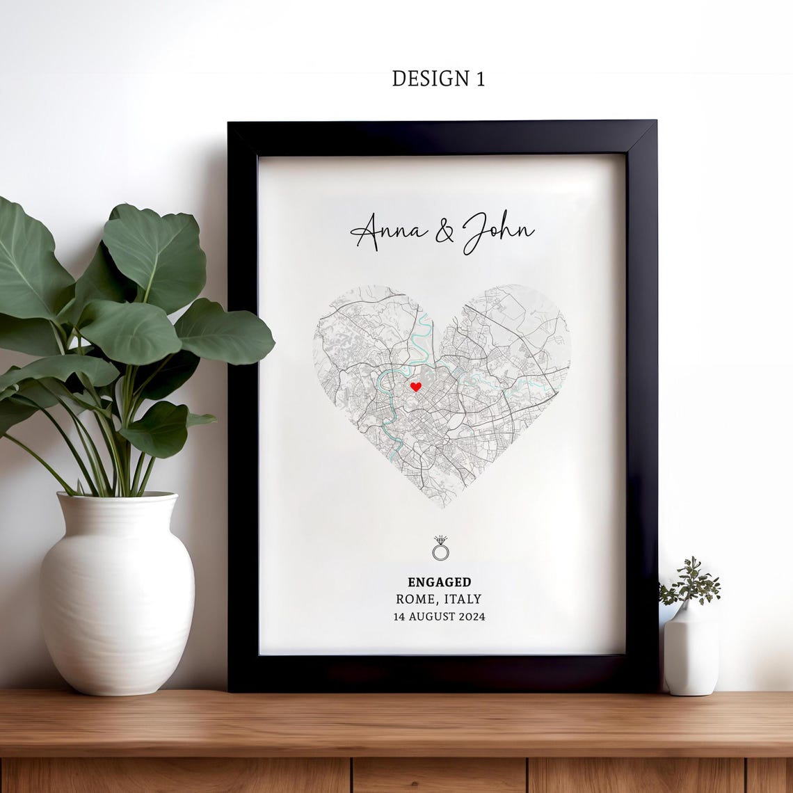 Engagement Print, Engagement Gift, Gift For Engaged Couple, Personalised Map Print, Engagement Gift For Her - Digital File