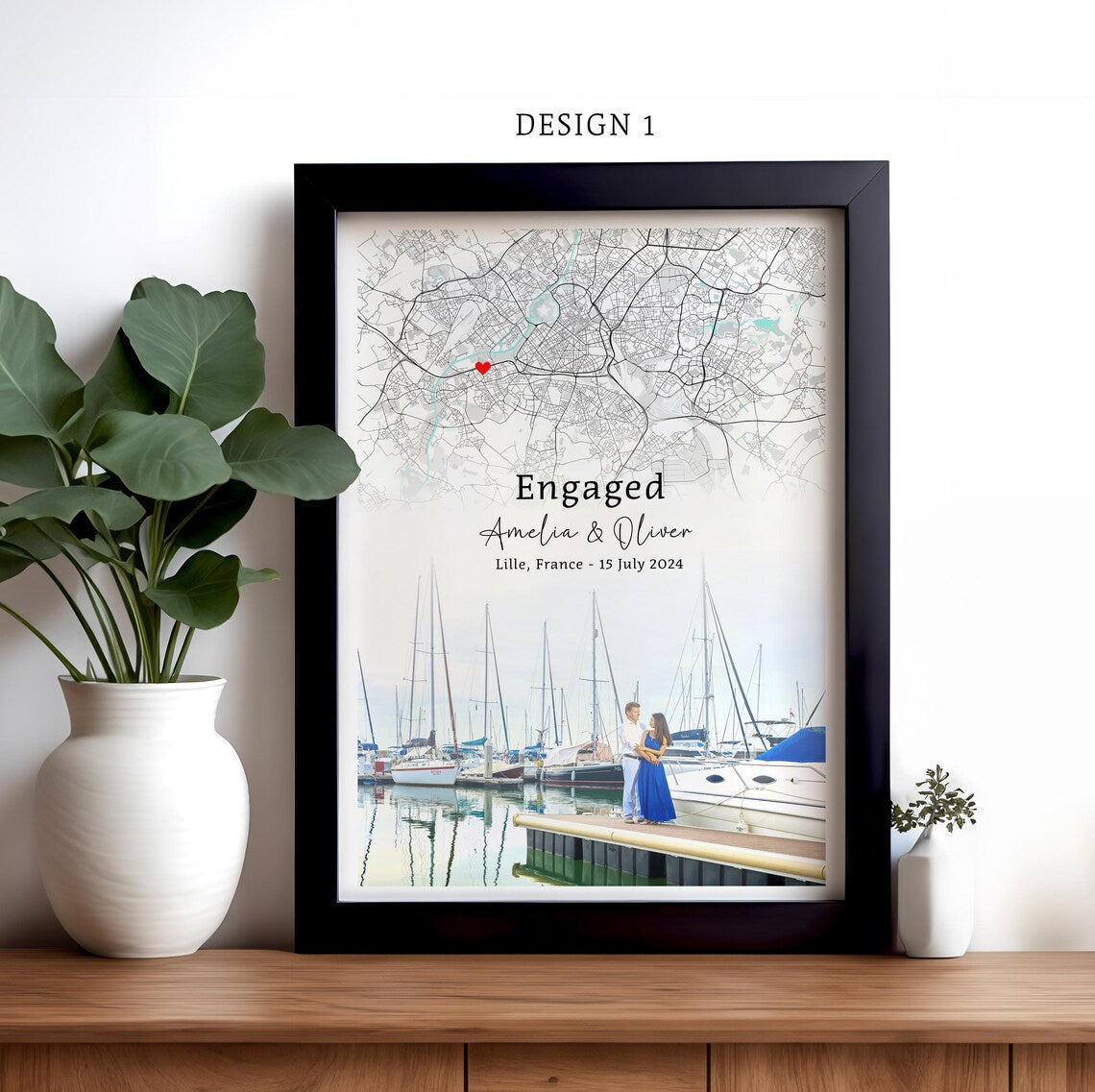 Engagement Image & Map Print, Engagement Print, Gift For Engaged Couple, Personalised Map Print, Engagement Gift For Her - Digital File