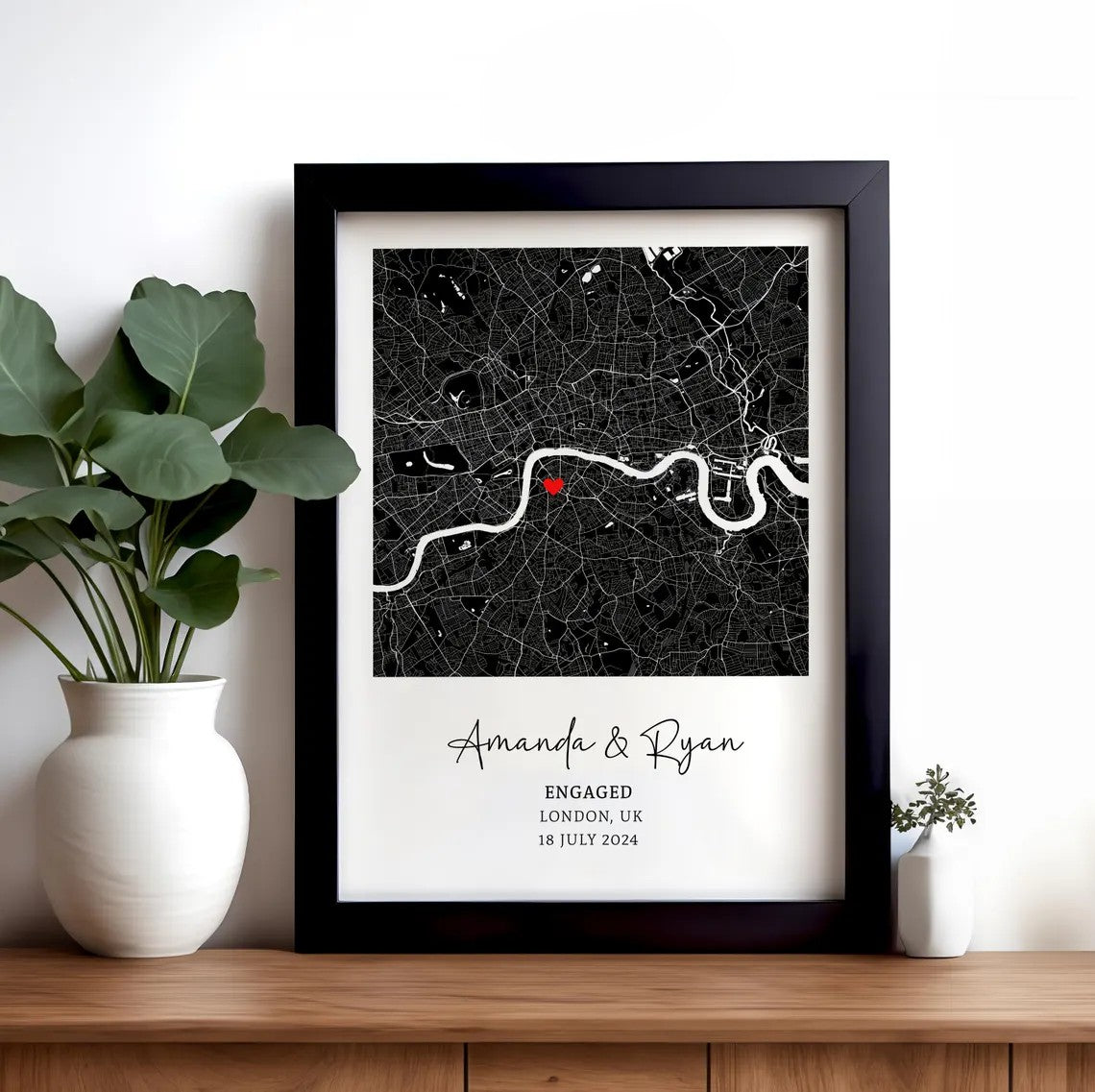 Custom Engagement Map & Photo Print, Personalised Engagement Poster for Her, Unique Gift for Engaged Couple