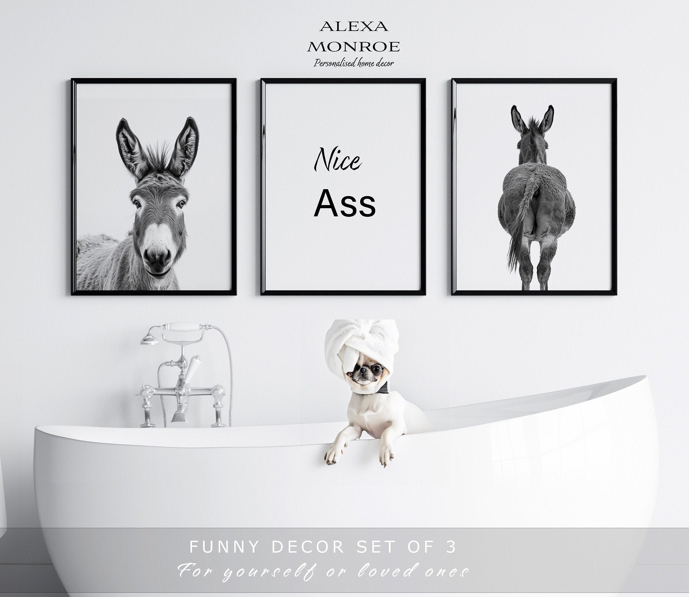 Nice Ass Set Of 3 Funny Bathroom Decor Digital Downloads, Funny Donkey Toilet Gift, New Home Gift, Funny Wall Art Printable - Digital File