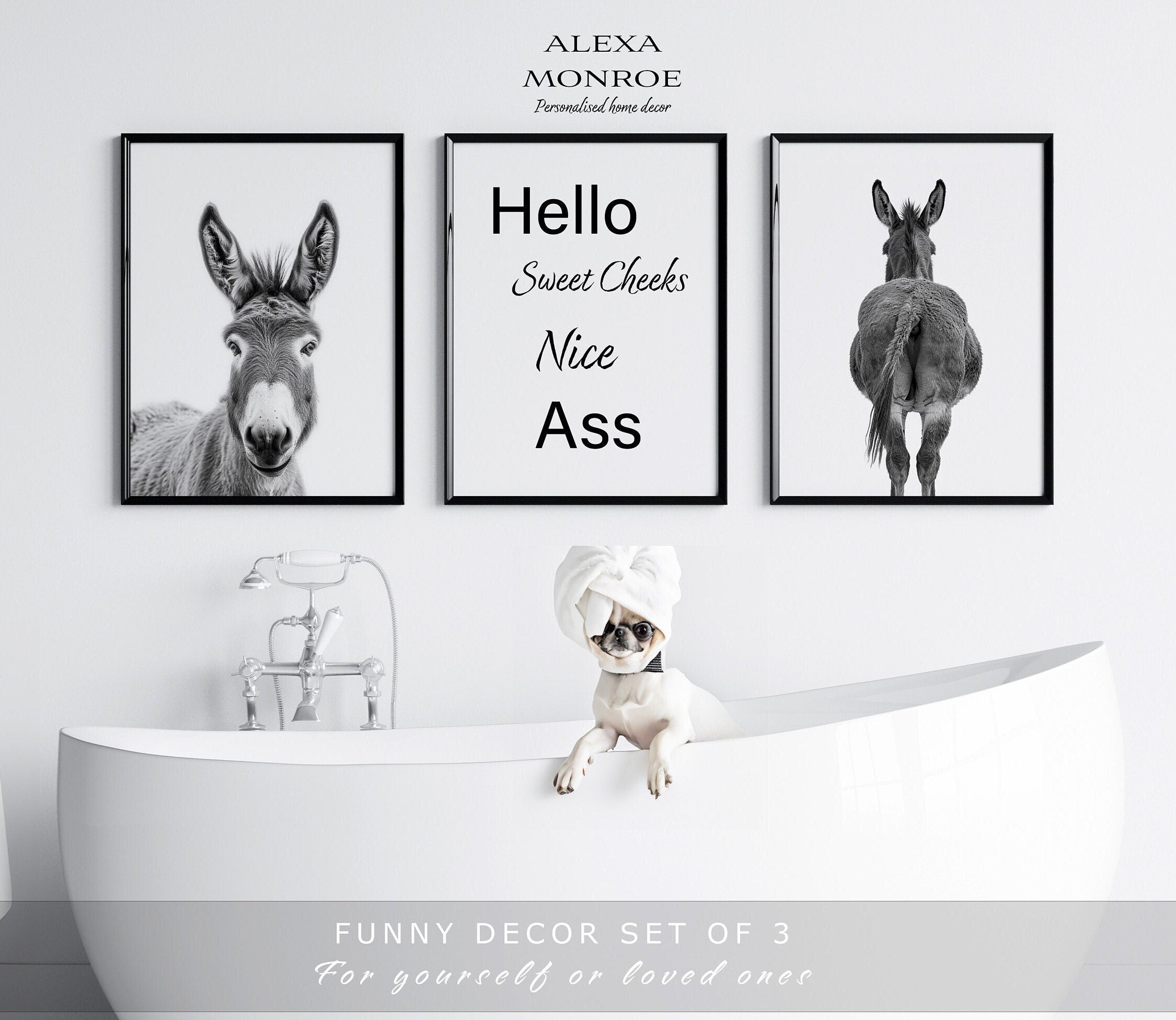 Nice Ass Set Of 3 Funny Bathroom Decor Digital Downloads, Funny Donkey Toilet Gift, New Home Gift, Funny Wall Art Printable - Digital File