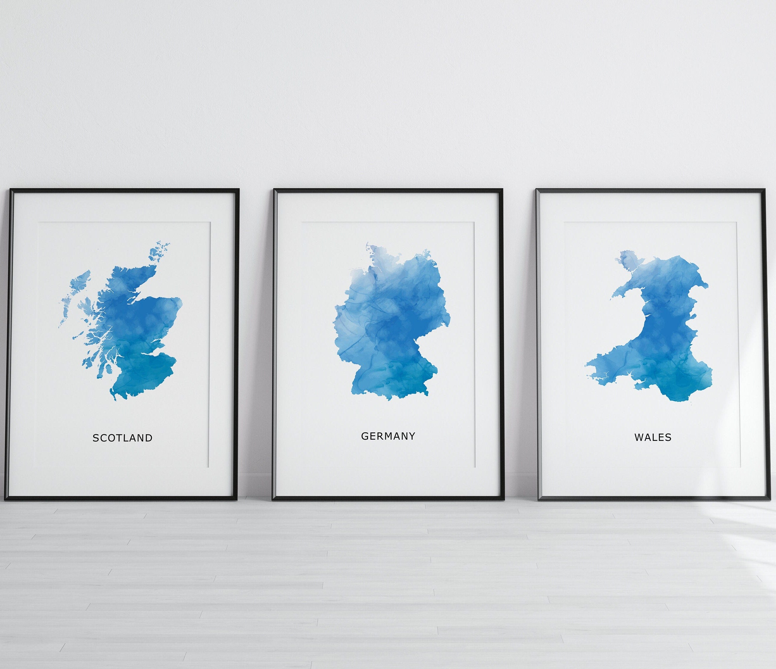 Set of 3 Personalised Watercolour Maps - Any Three Countries, Custom Map Print, Home Wall Art, New Home Gift, Friend Gift