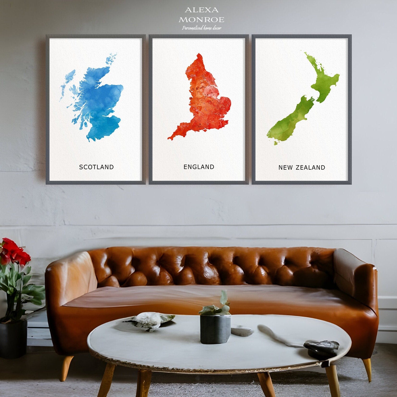 Set of 3 Personalised Watercolour Maps - Any Three Countries, Custom Map Print, Home Wall Art, New Home Gift, Friend Gift